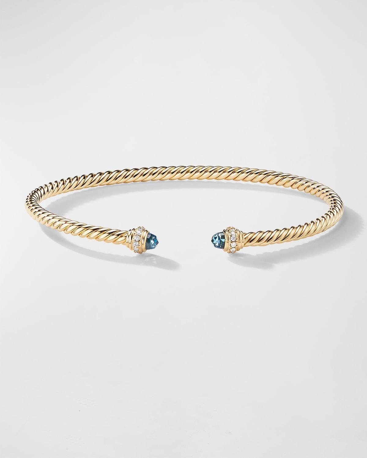 David Yurman Cable Spira Bracelet in 18K Gold with Hampton Blue Topaz and Diamonds Product Image