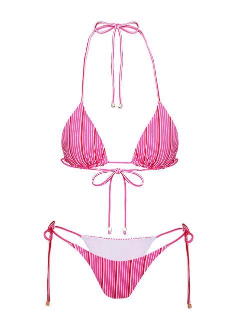 Glora Tie Side Bikini Bottom Pink Stripe Product Image