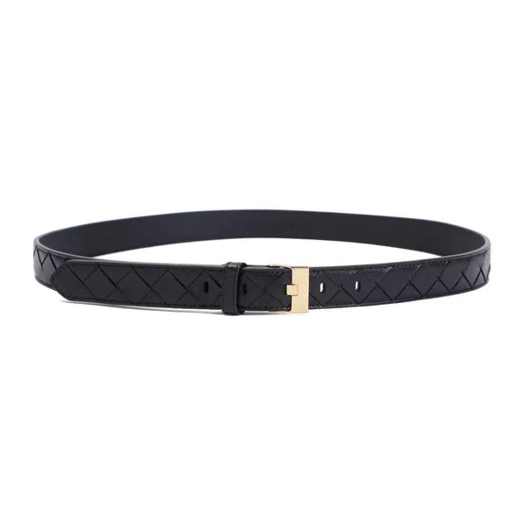 BOTTEGA VENETA Skinny Intrecciato Lambskin Leather Belt In Black Product Image