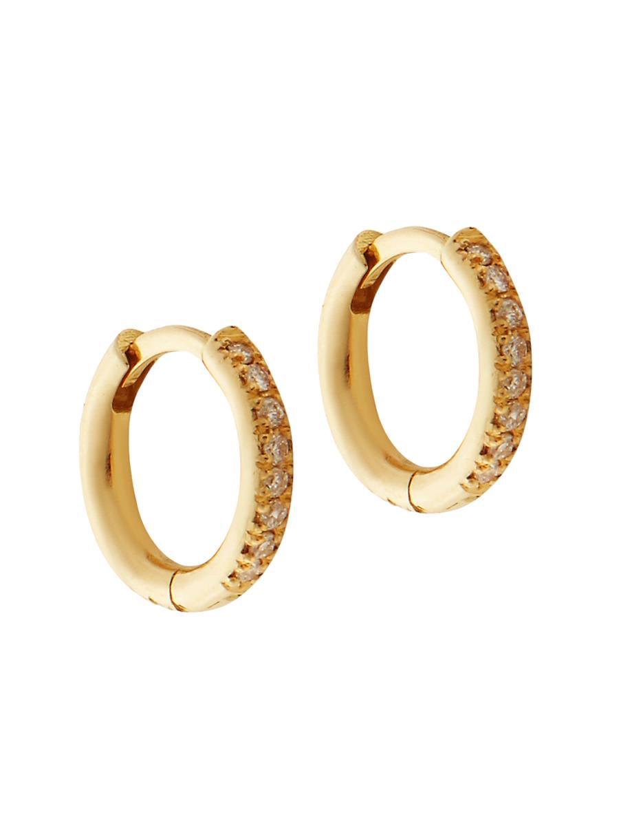 Womens Classic 18K Yellow Gold & Diamond Midi Hoop Earrings Product Image