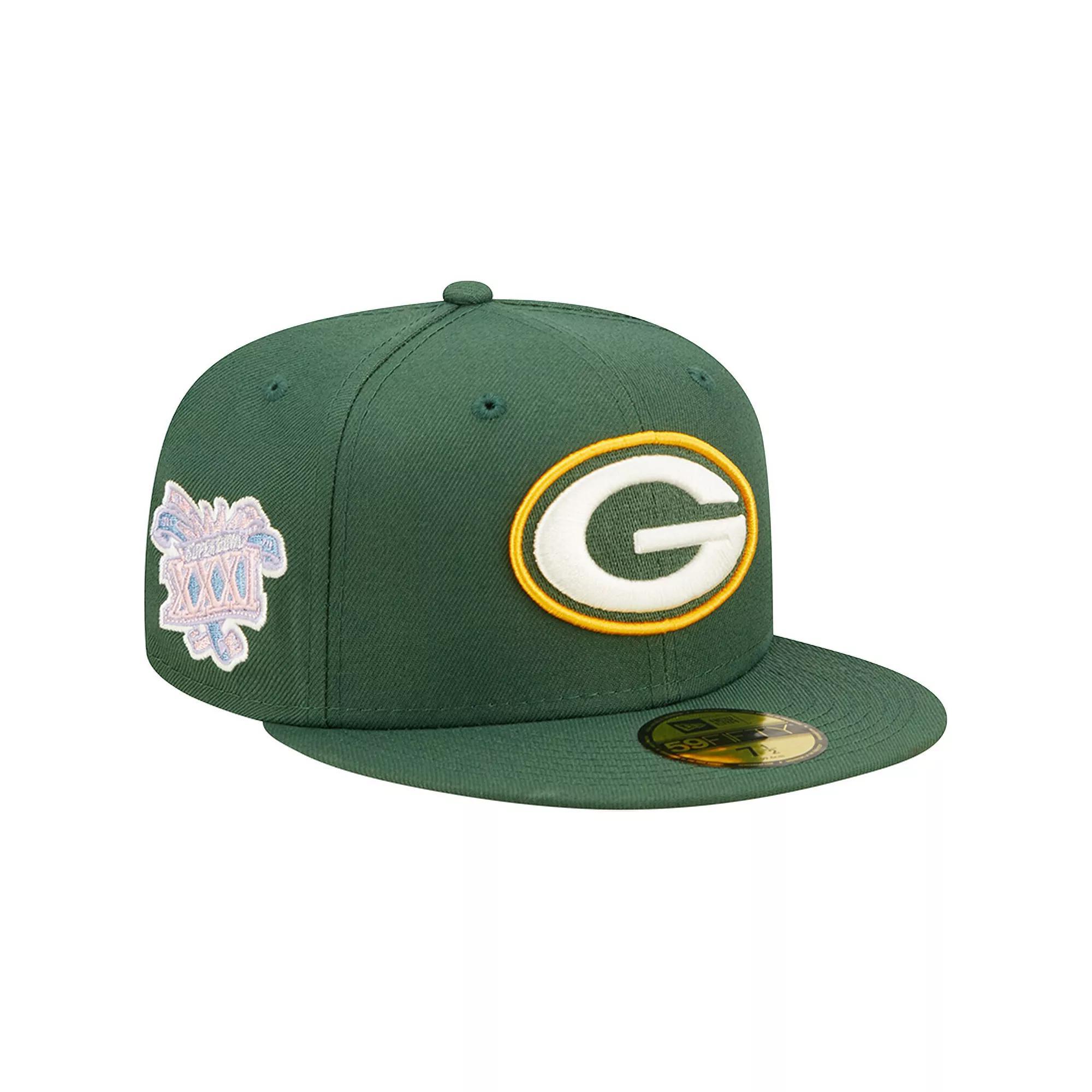 Men's New Era Green Green Bay Packers Super Bowl XXXI Purple Pop Sweat 59FIFTY Fitted Hat,  Product Image