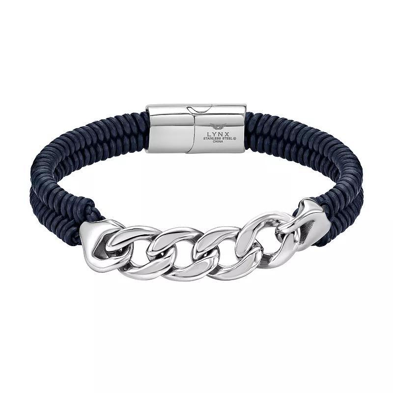 LYNX Mens Stainless Steel Curb Chain & Blue Leather Bracelet Product Image