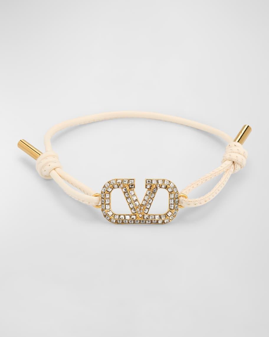 Crystal V-Logo Leather Bracelet Product Image