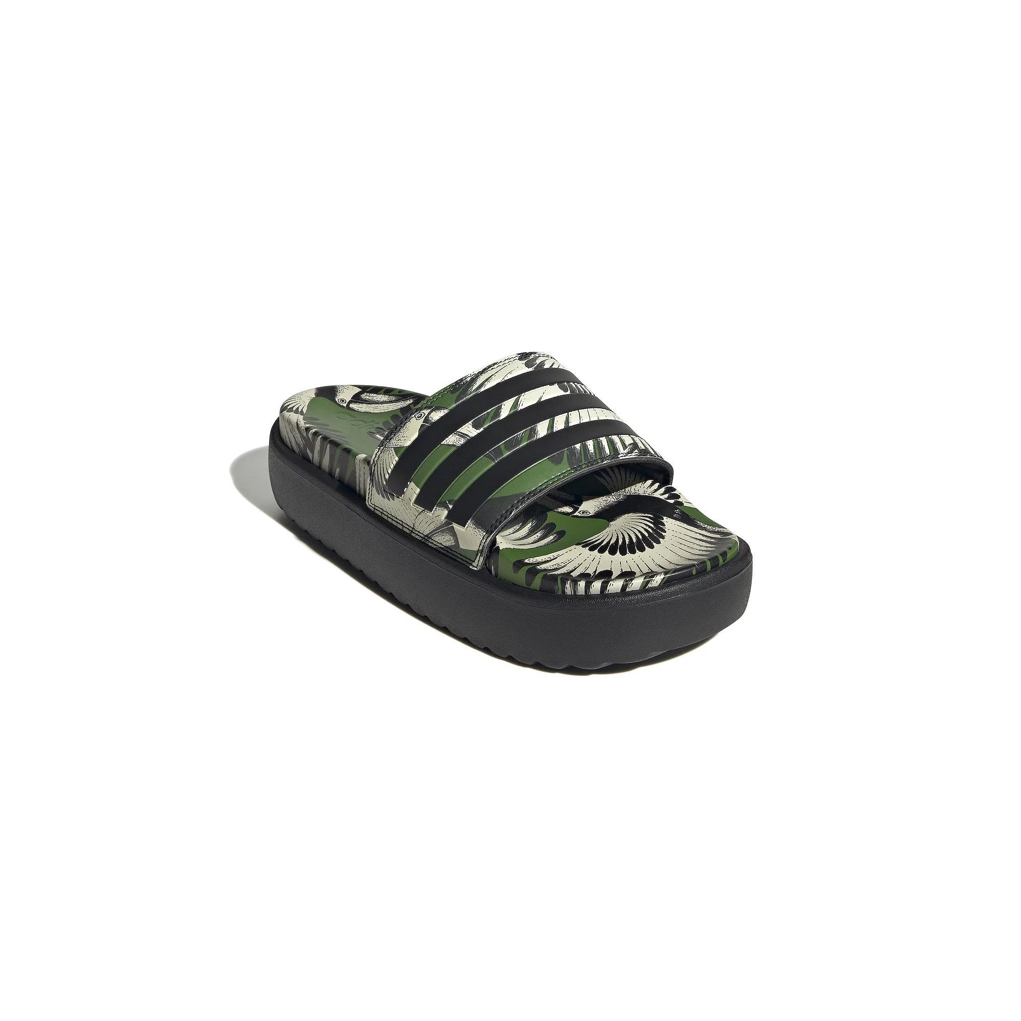 adidas adilette Women's Platform Swimming Slides, Size: 7, Crew Green Product Image