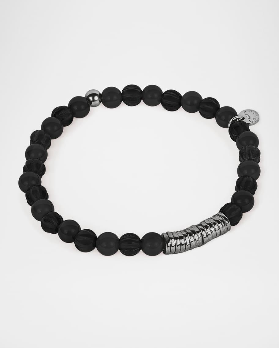 Men's Classic Discs Black Agate Beaded Bracelet Product Image