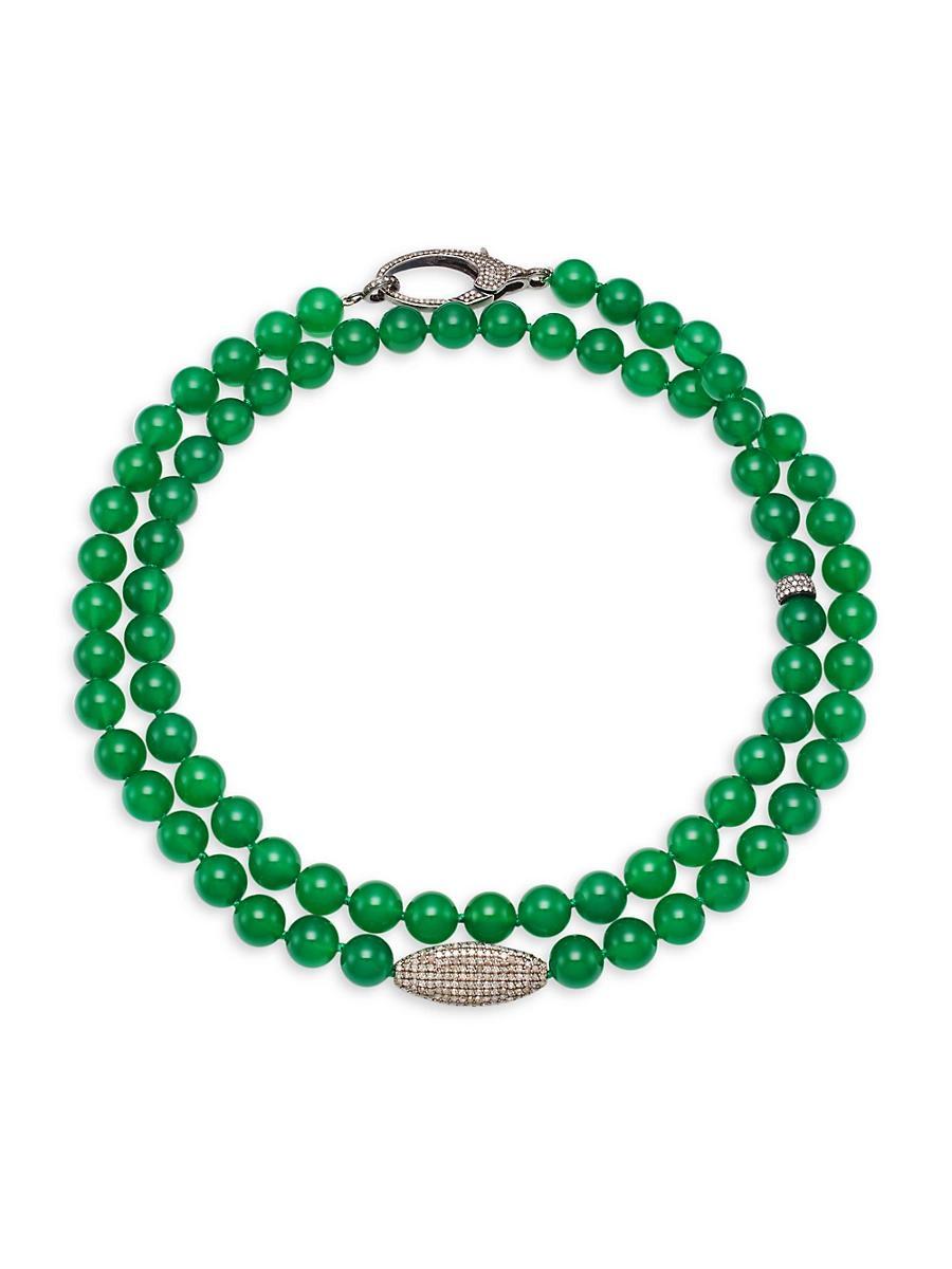 Womens Green Sapphire & Diamond Pav Long Beaded Necklace Product Image