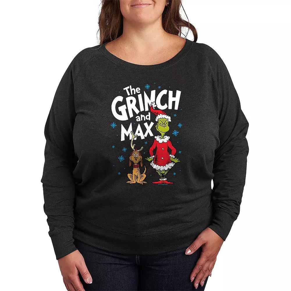 Plus Size Dr. Seuss The Grinch And Max French Terry Long Sleeve Tee, Women's, Size: 1XL, Heather Grey Product Image