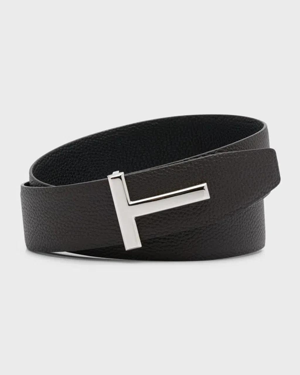 TOM FORD Men's Signature T Reversible Leather Belt In Brown Product Image