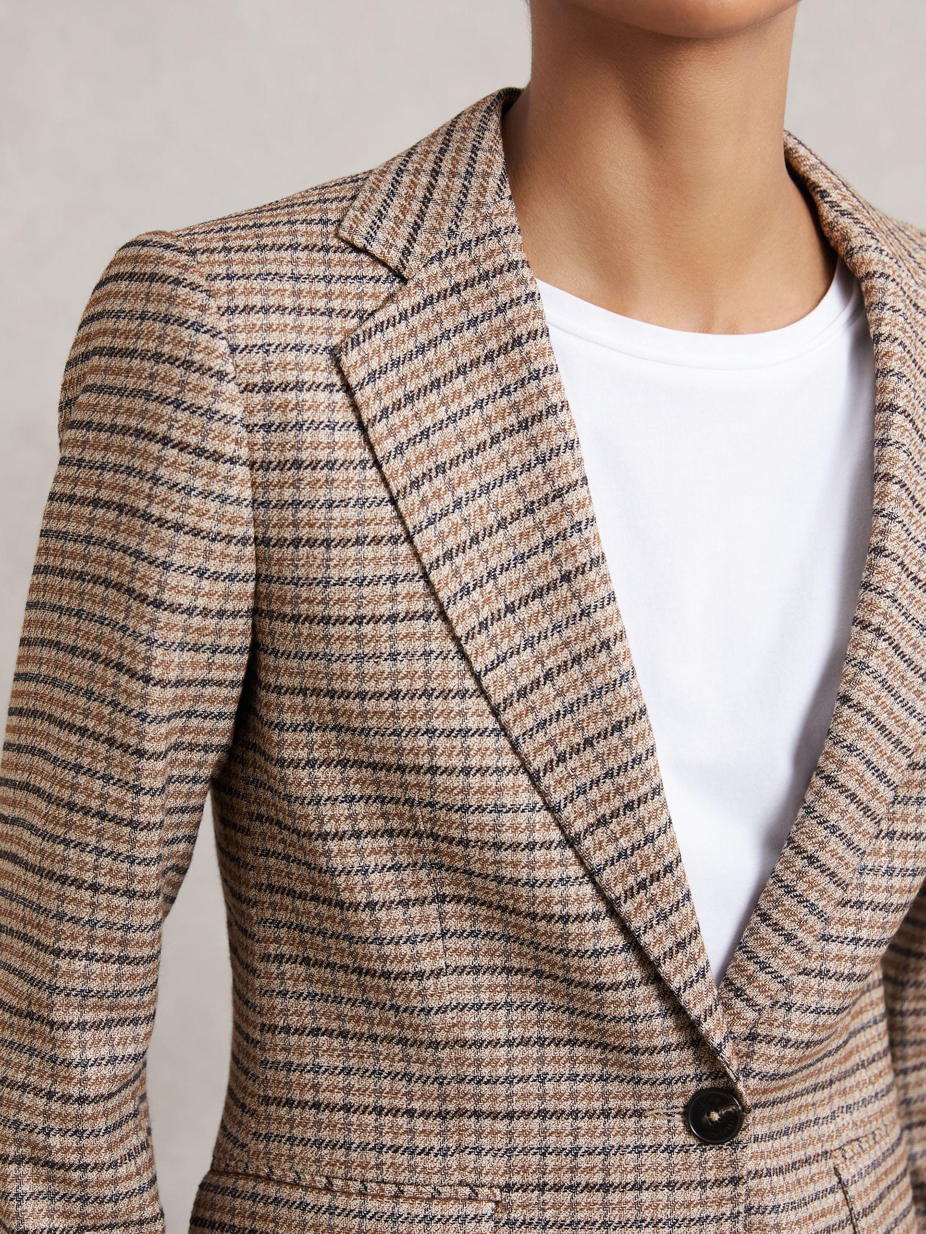 Single-Breasted Check Suit Blazer With Linen in Neutral Check Product Image