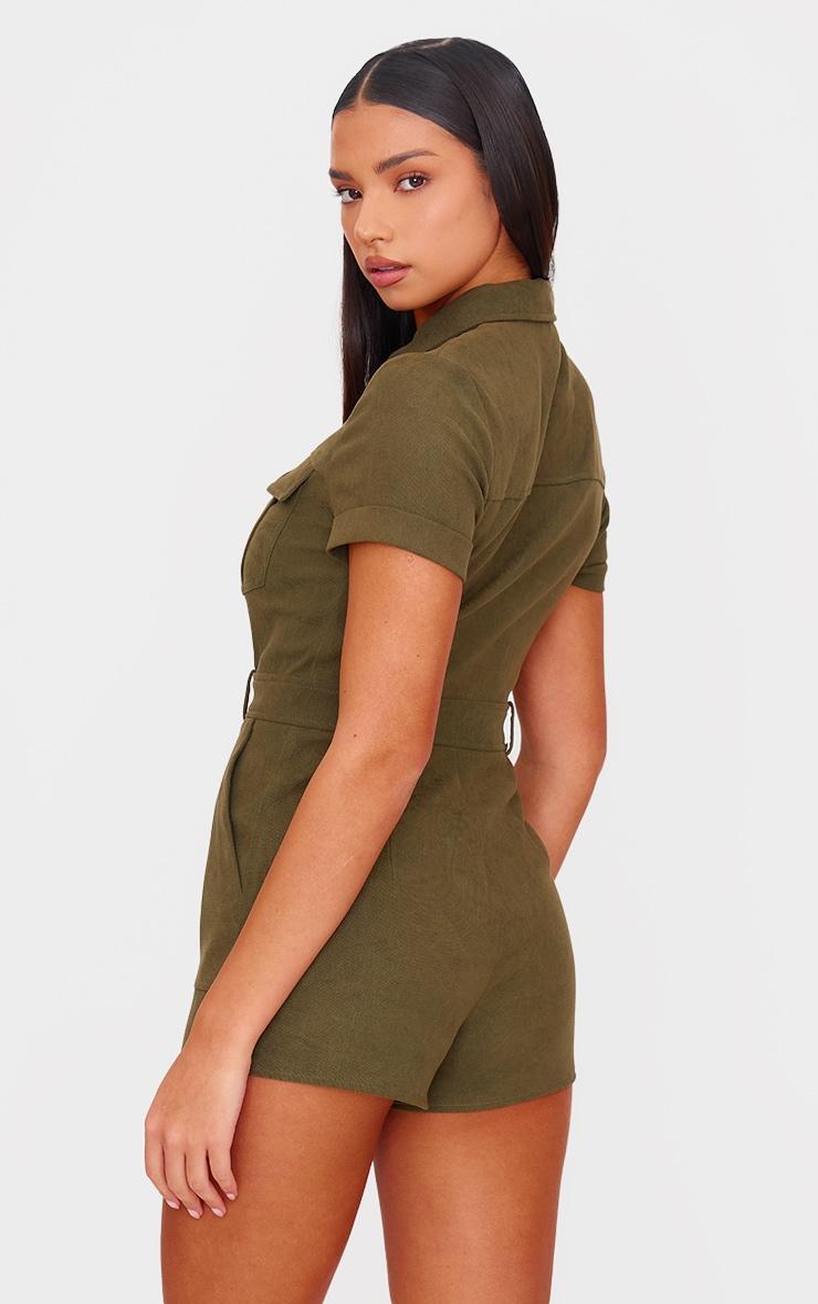 Khaki Soft Tailored Utility Detail Romper Product Image