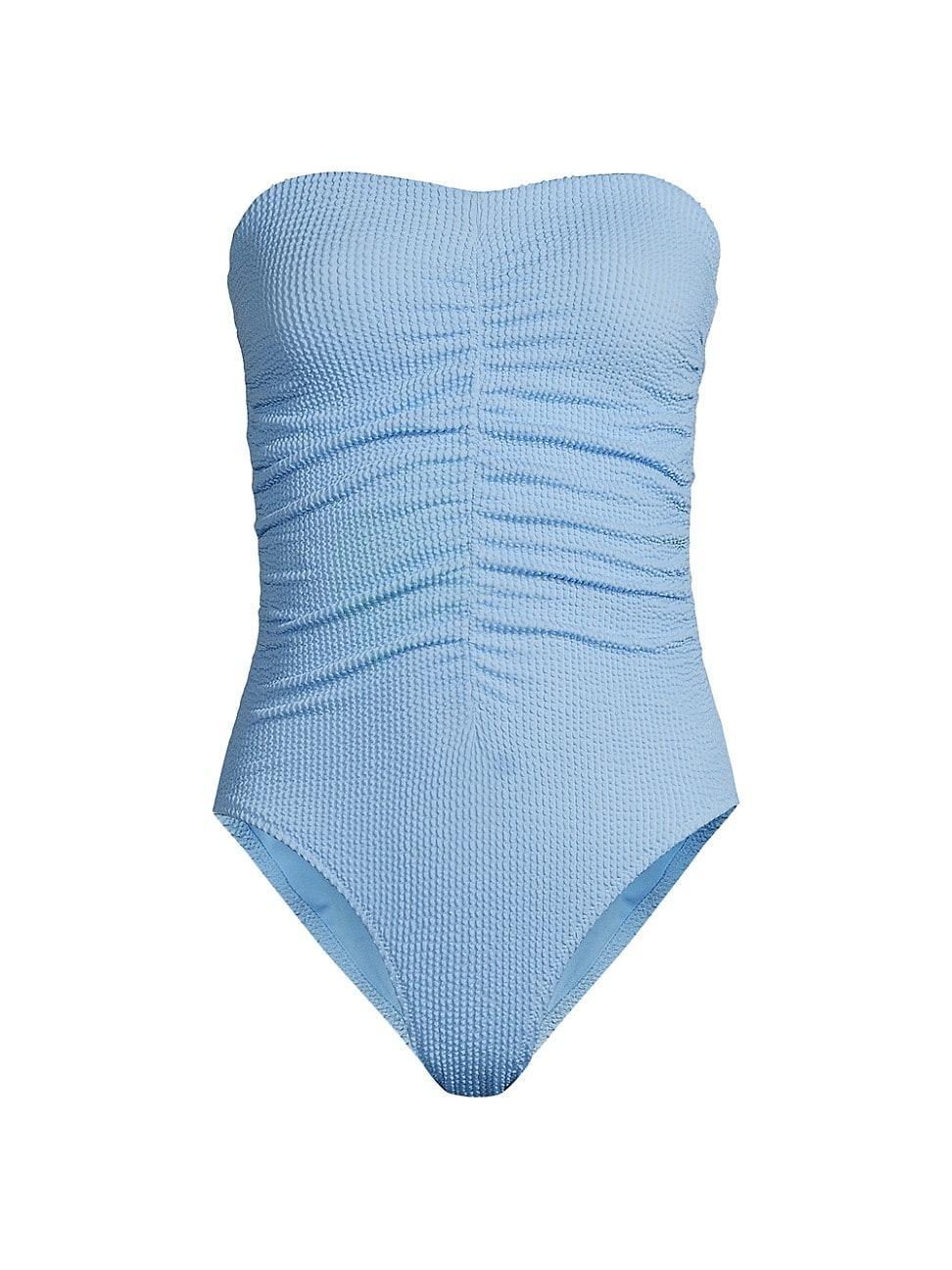 Womens Textured Ruched Strapless One-Piece Swimsuit Product Image