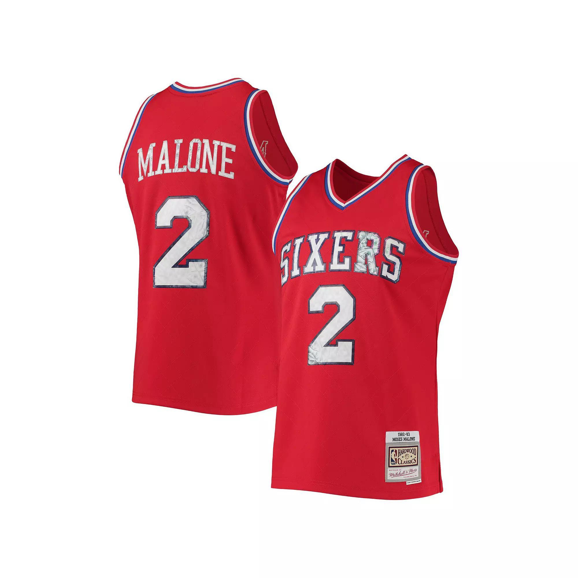 Men's Mitchell & Ness Moses Malone Red Philadelphia 76ers 1982/83 Hardwood Classics NBA 75th Anniversary Diamond Swingman Jersey, Size: Small, 76r Red Product Image