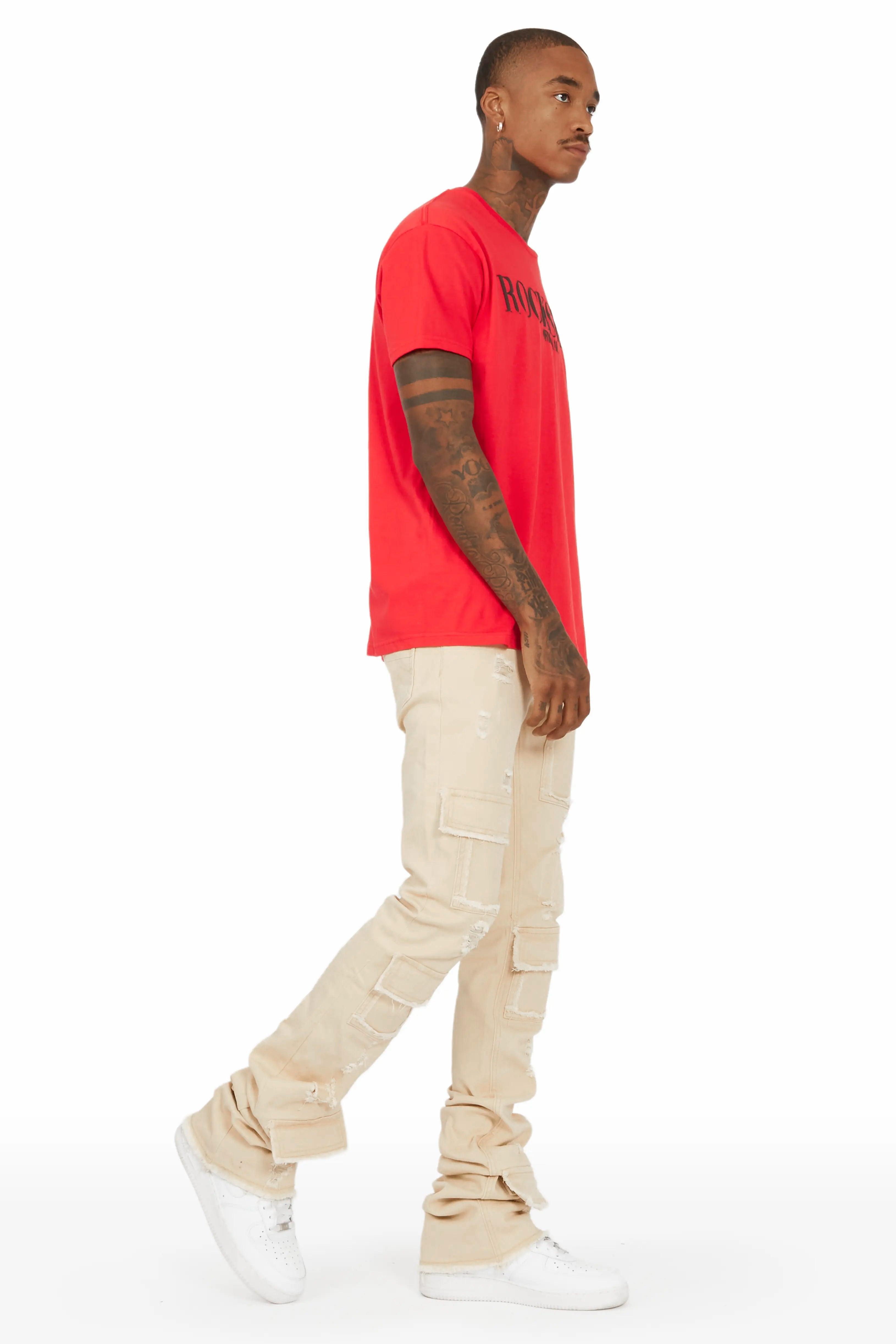 Petrus Beige Super Stacked Flare Jean Male Product Image