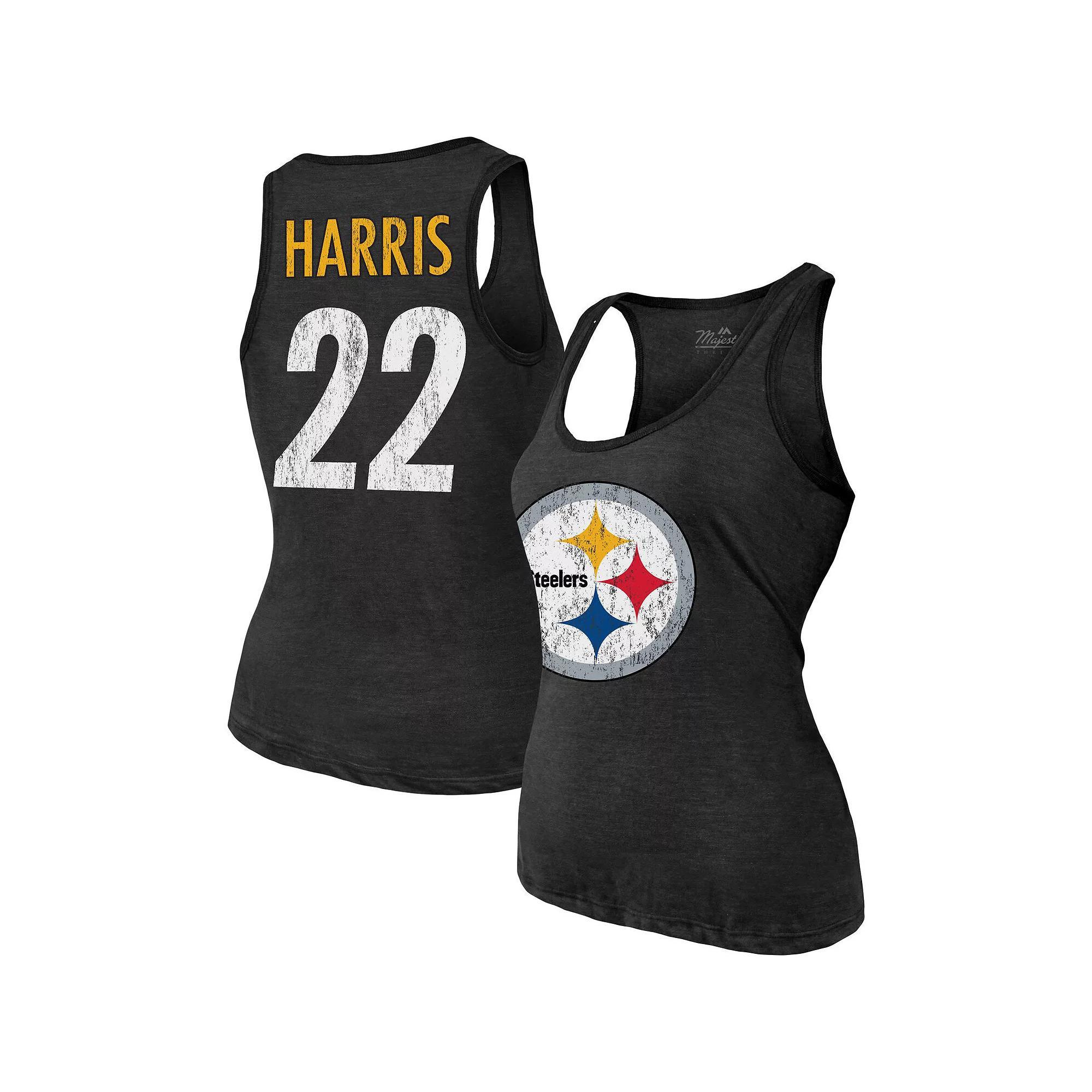 Women's Majestic Threads Najee Harris Black Pittsburgh Steelers Player Name & Number Tri-Blend Tank Top, Size: Small Product Image