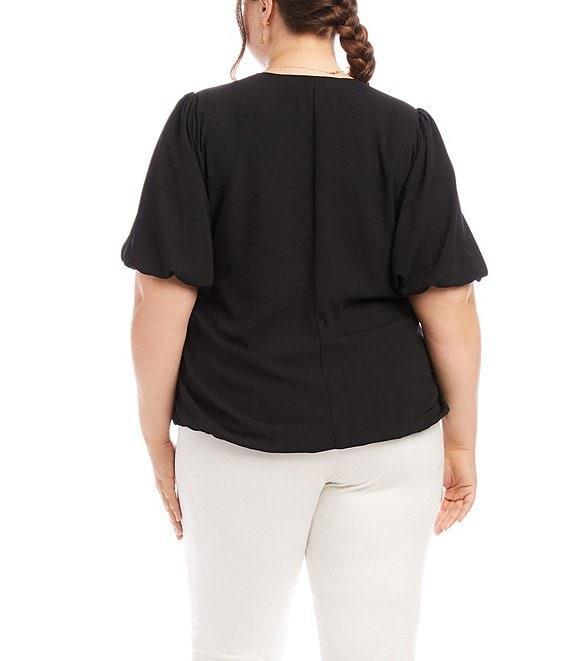 Karen Kane Plus Size Silky Crepe V-Neck Short Puff Sleeve Top Product Image