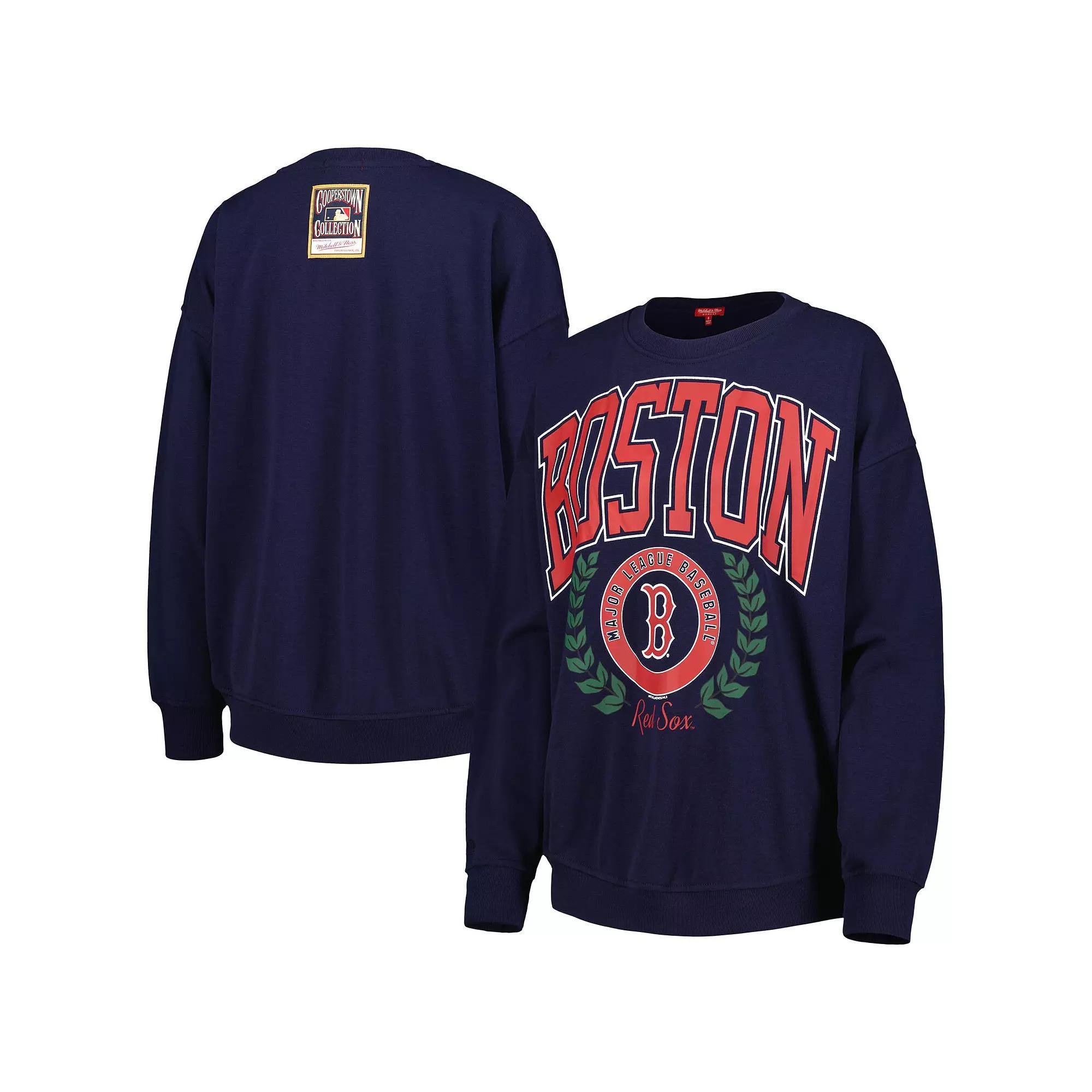 Women's Mitchell & Ness Navy Boston Red Sox Logo Lt 2.0 Pullover Sweatshirt, Size: 2XL, Blue Product Image