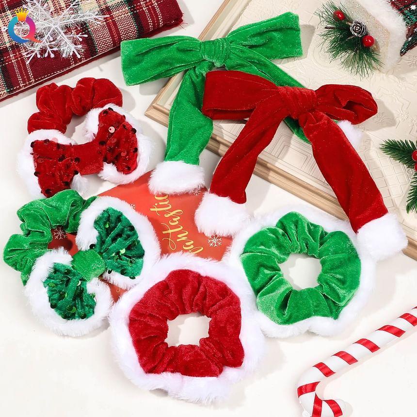 Christmas Velvet Bow Hair Scrunchie (Various Designs) Product Image