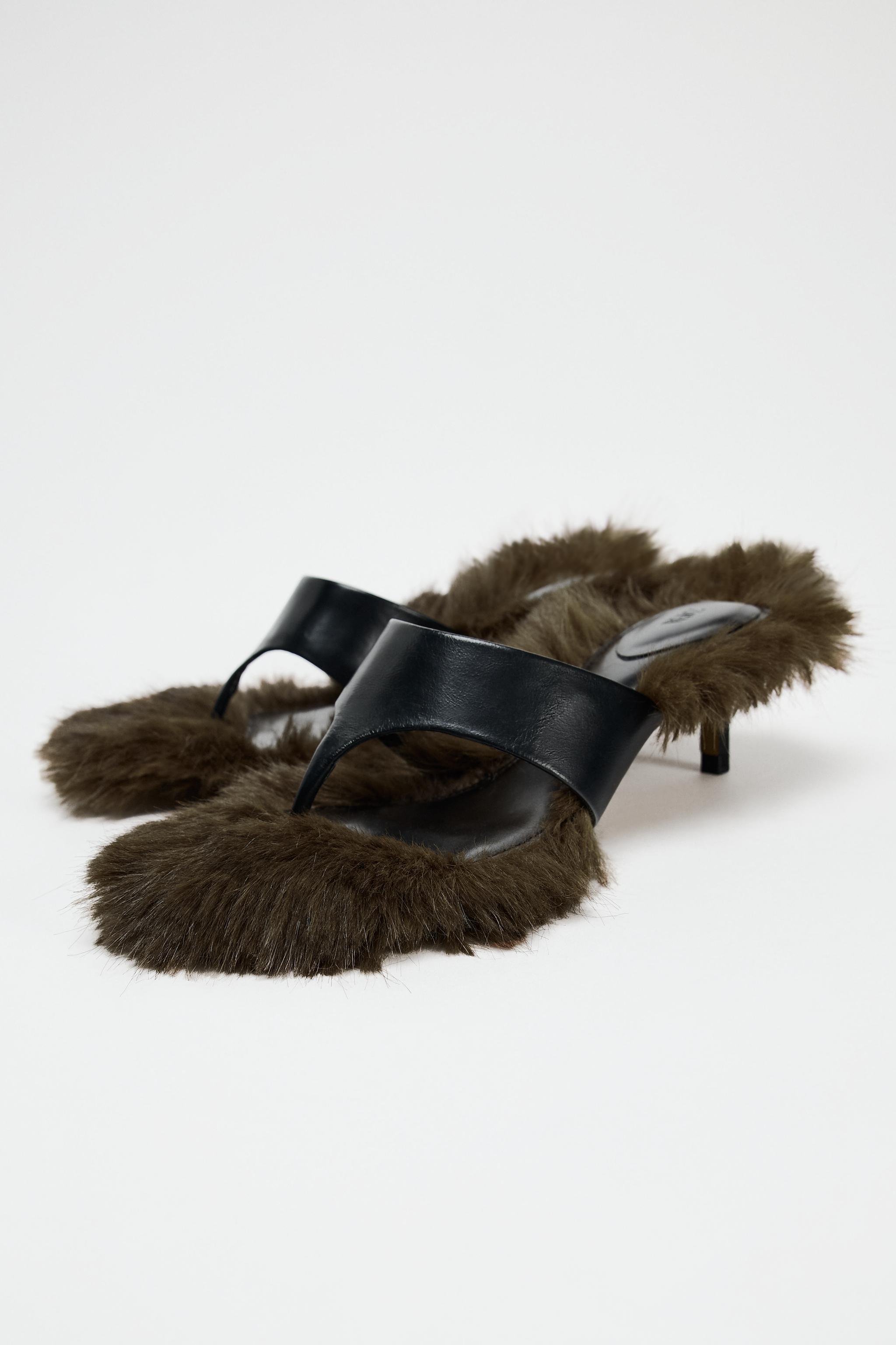 FAUX FUR LEATHER HEELED SANDALS LIMITED EDITION Product Image