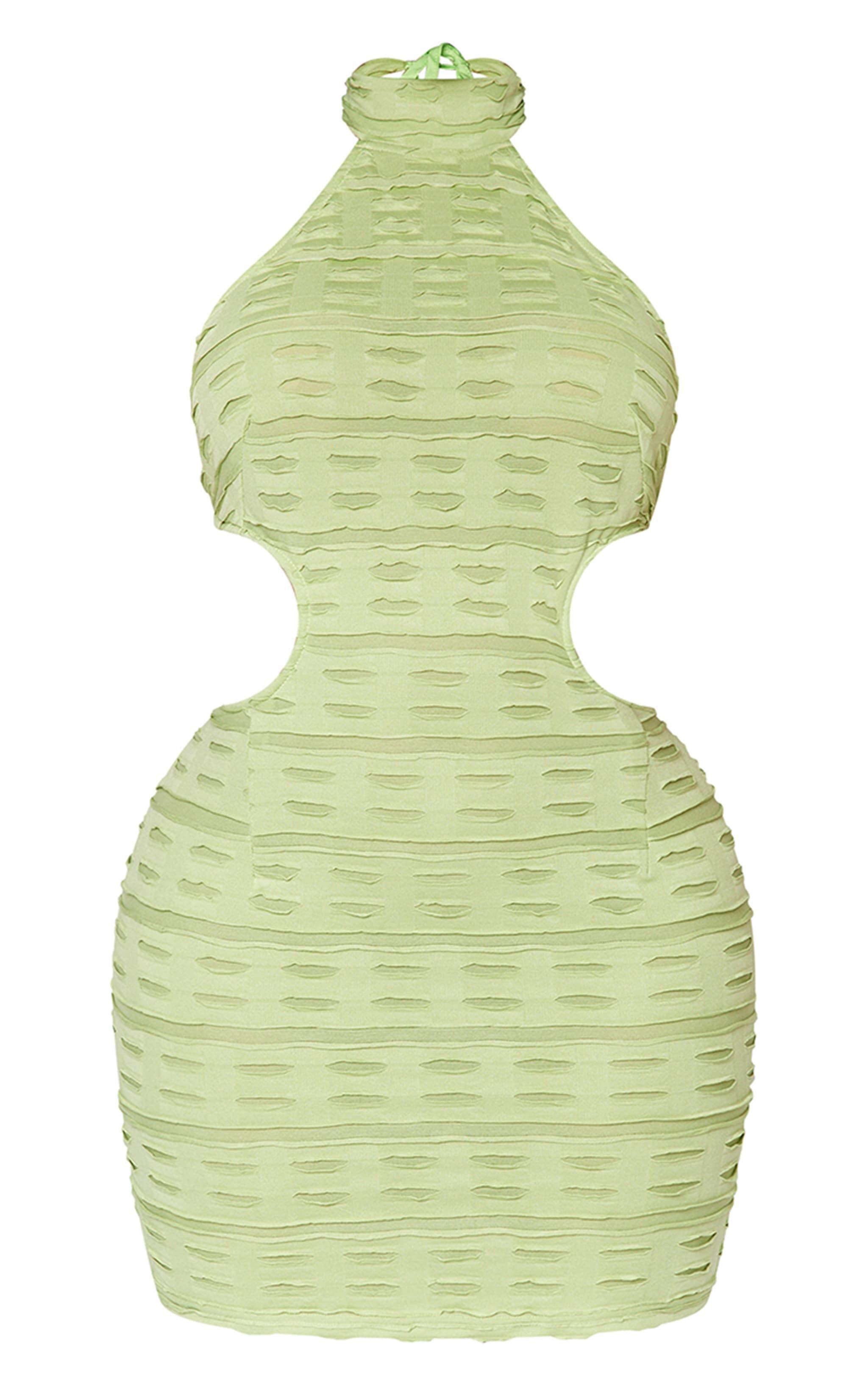 Shape Sage Green Textured High Neck Backless Bodycon Dress Product Image