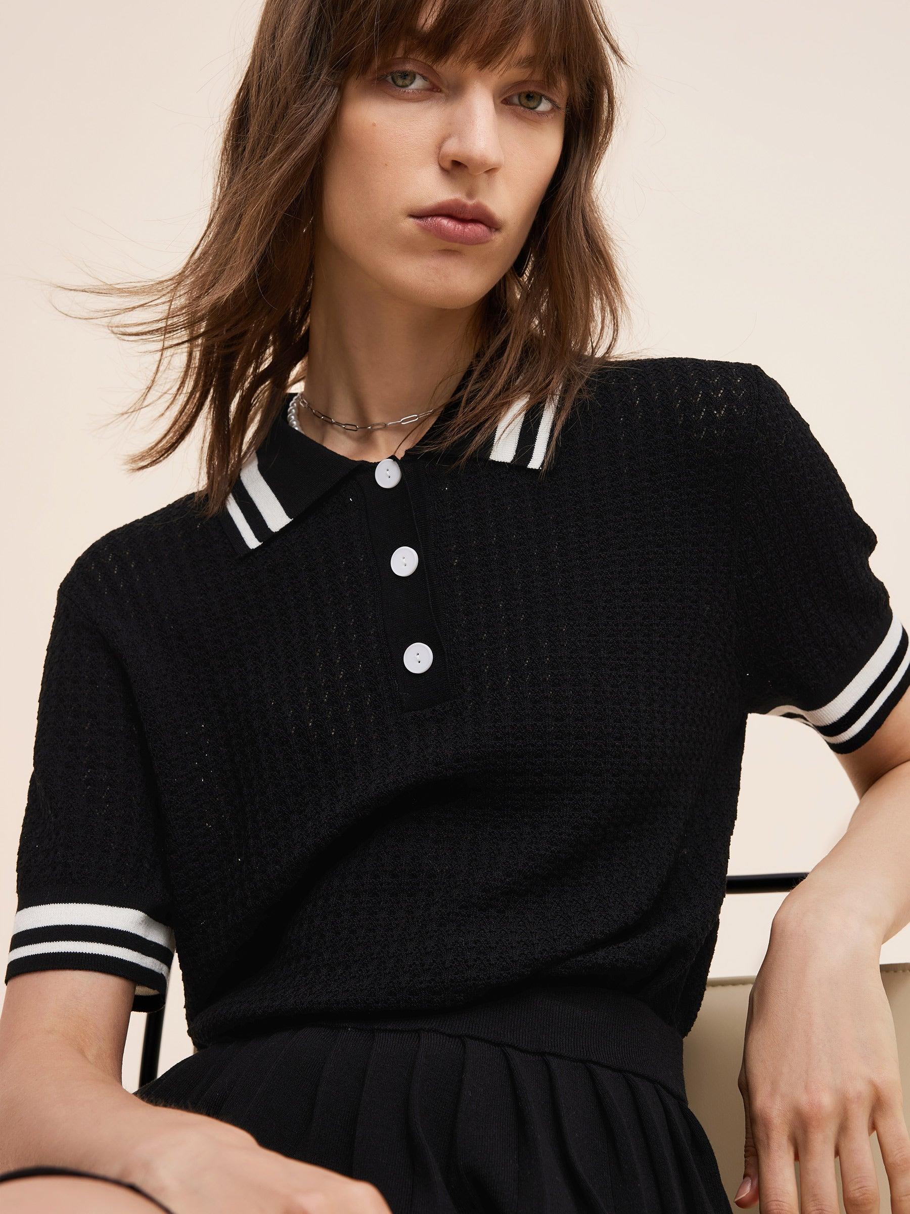 Tencel Blend Openwork Knit Top And Pleated Skirt Two-Piece Set Product Image