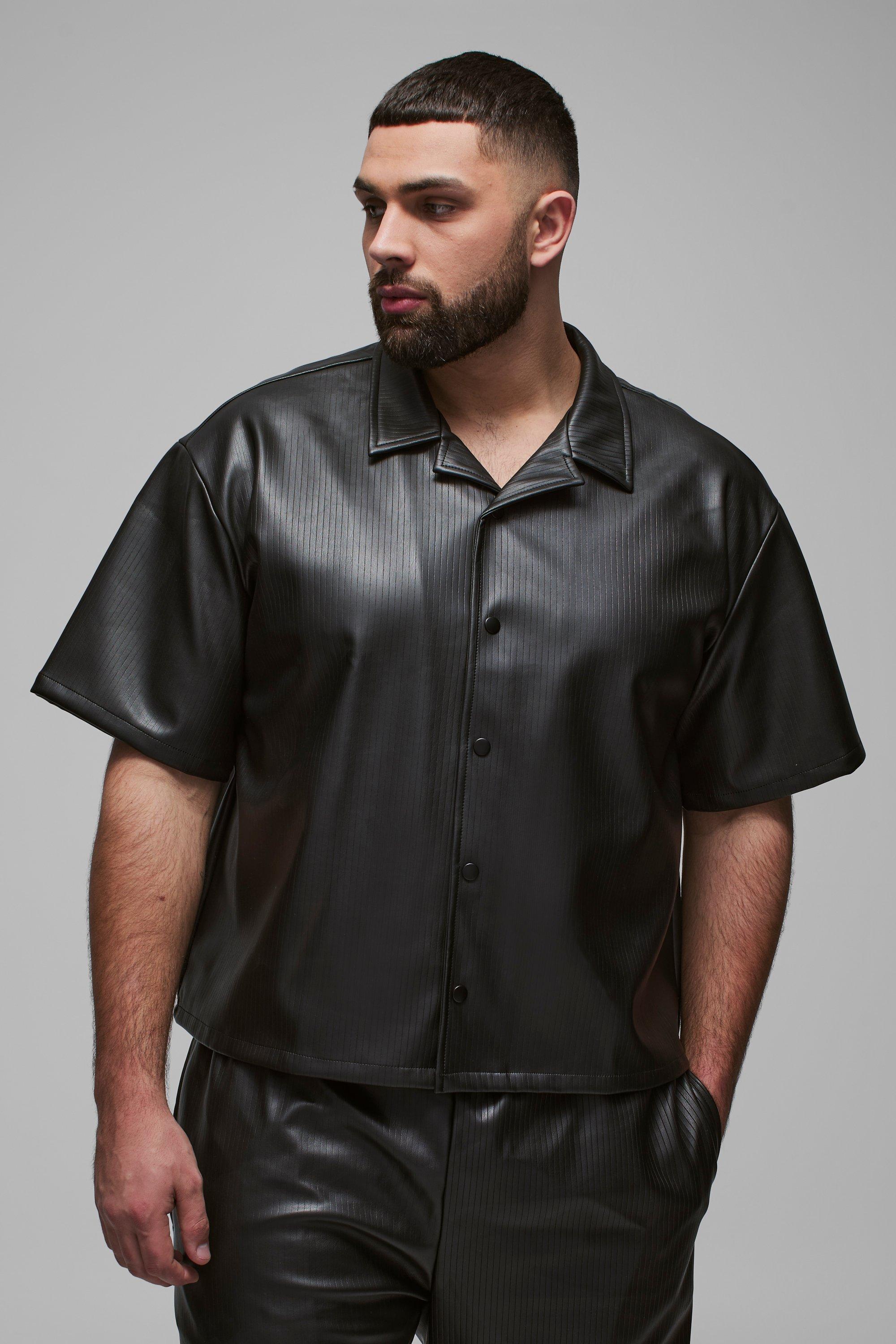 Plus Pleated PU Boxy Oversized Shirt | boohooMAN USA Product Image