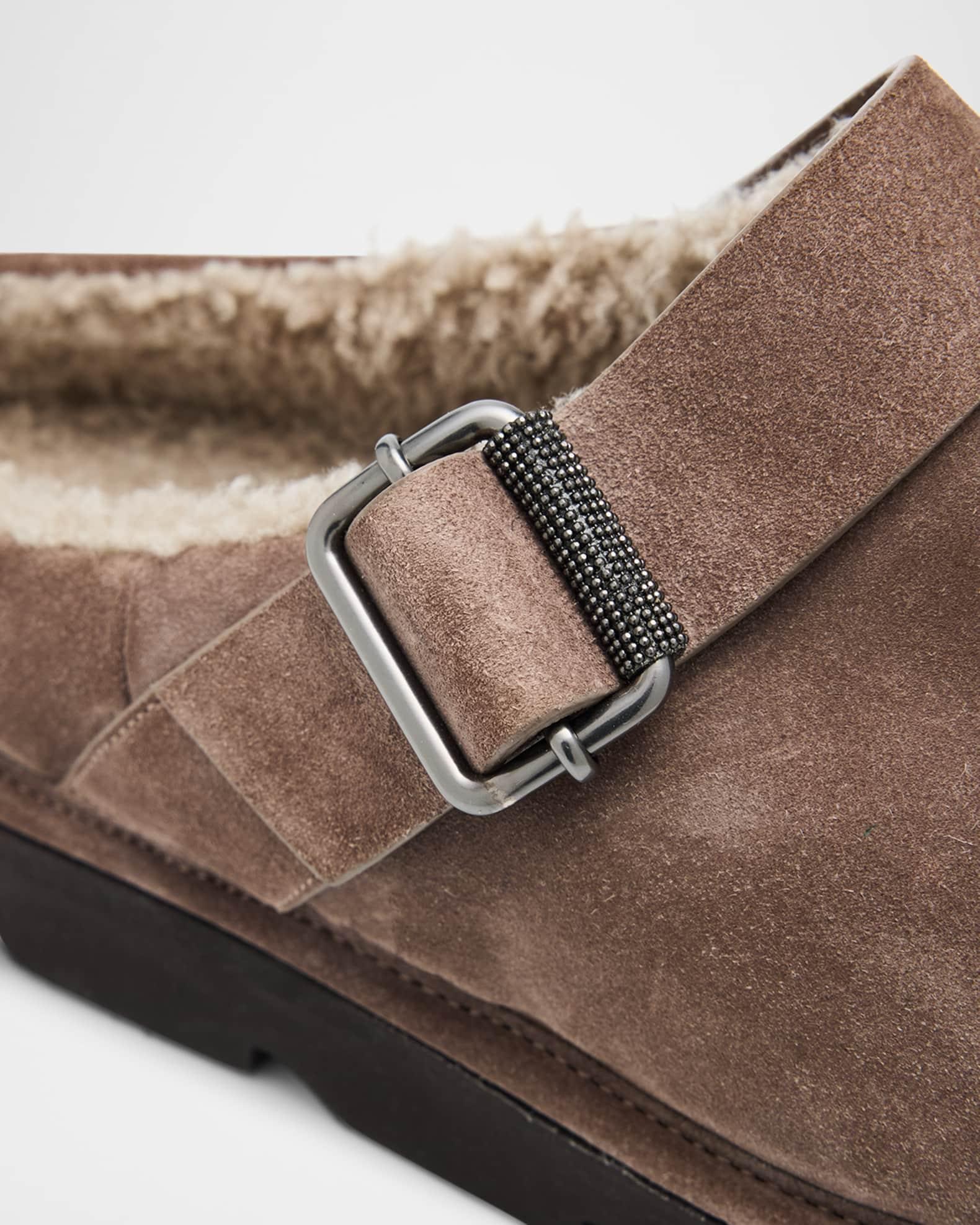 Shiny Detail Shearling-Lined Suede Mules Product Image