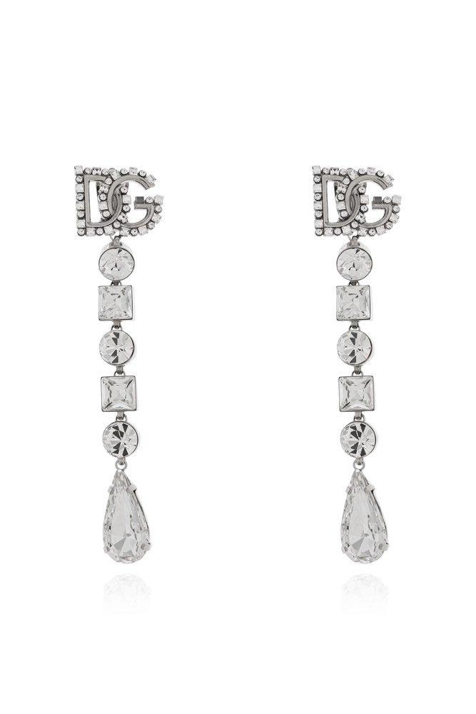 DOLCE & GABBANA Embellished Draped Earrings In Silver Product Image