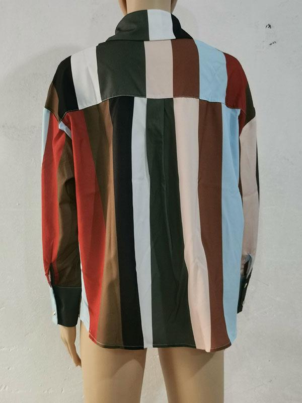 Long Sleeves Loose Contrast Color Printed Lapel Blouses Product Image