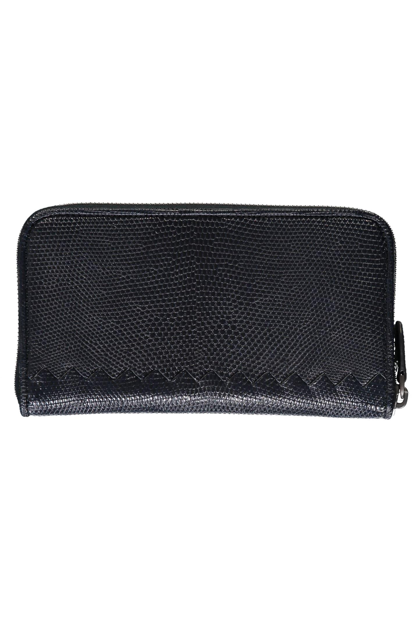 BOTTEGA VENETA Leather Zip-around Wallet In Blue Product Image