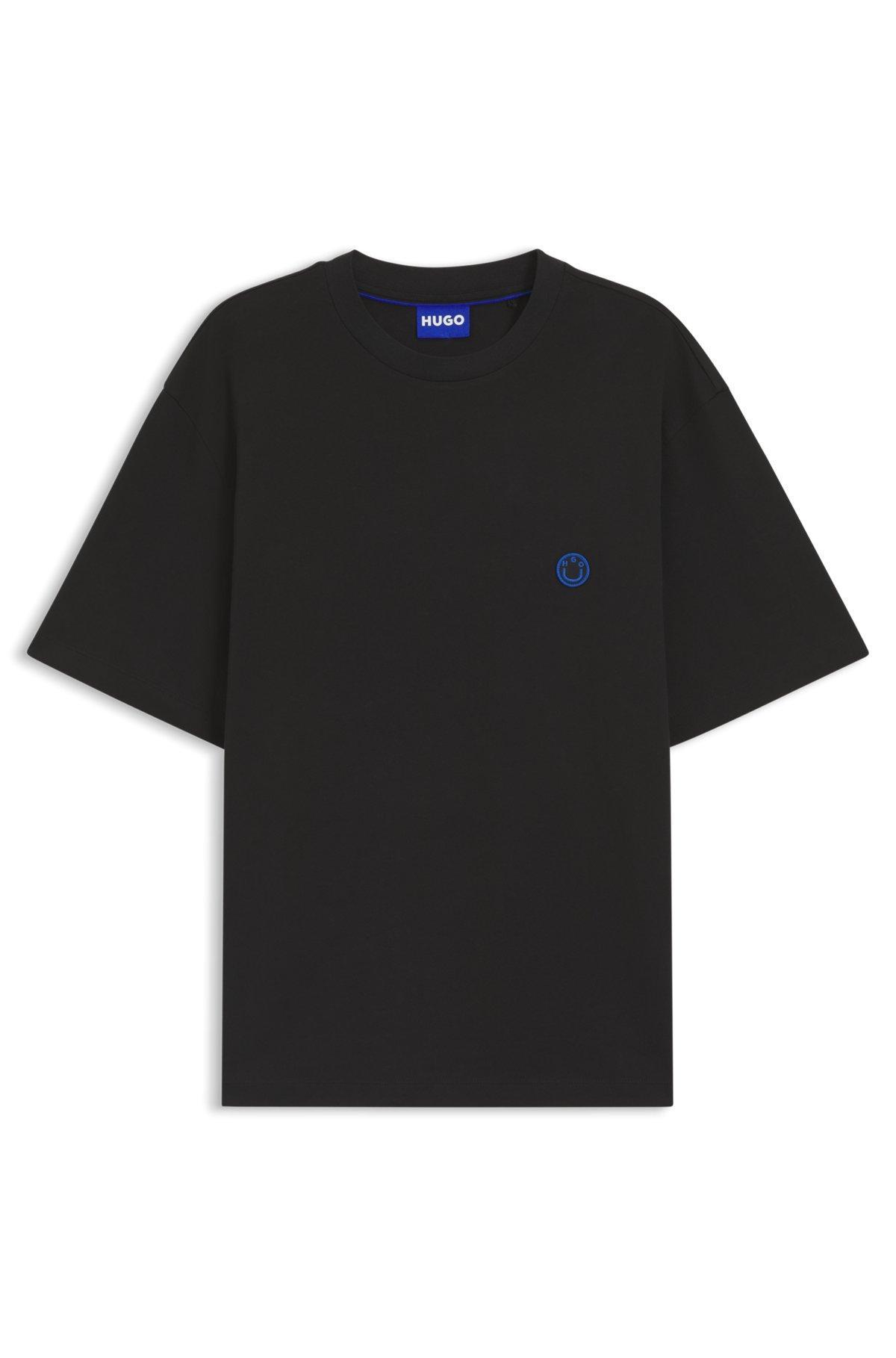 HUGO - Cotton jersey T-shirt with curved logo - Black Product Image