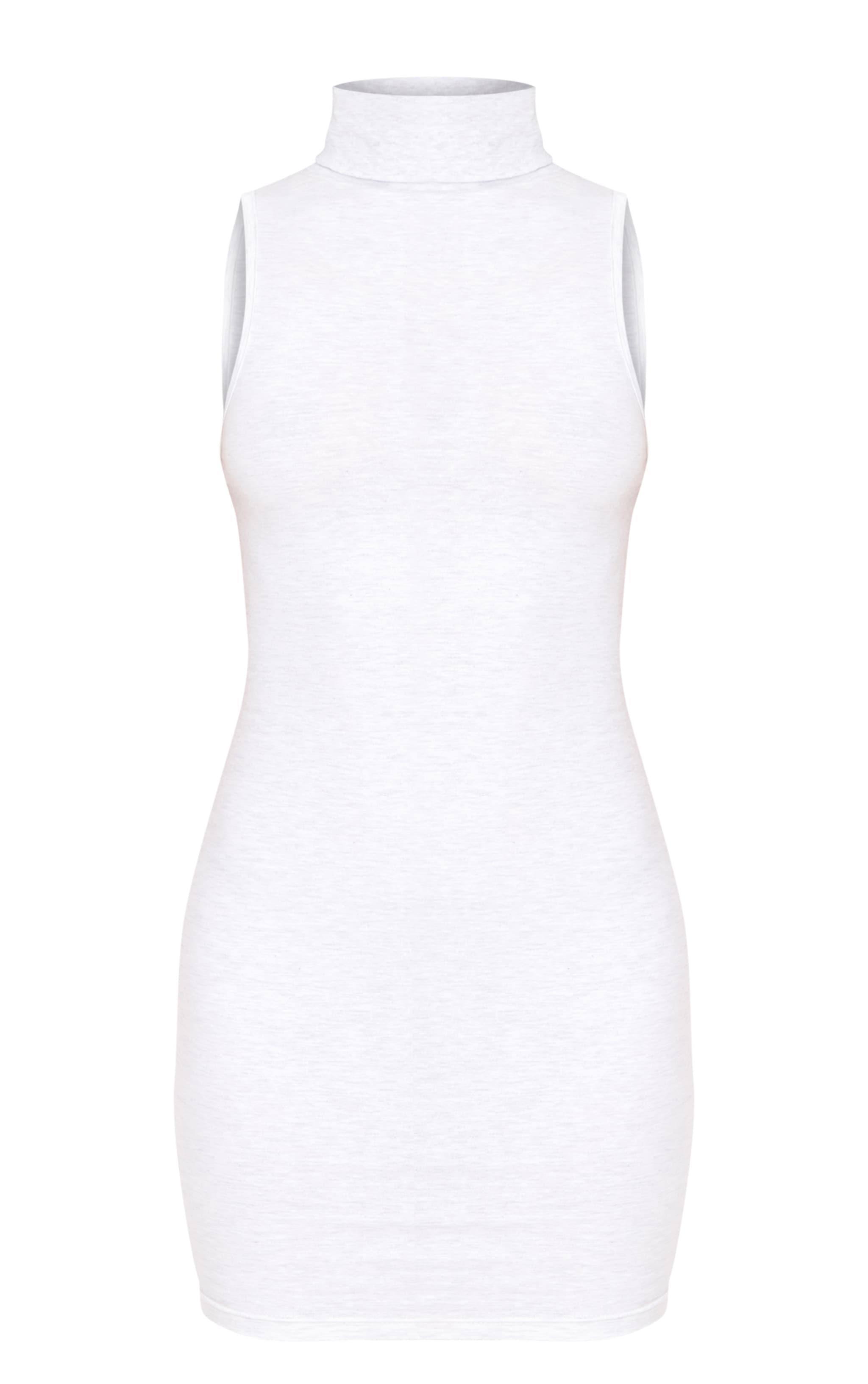 Grey Marl Cotton High Roll Neck Mini Dress Product Image