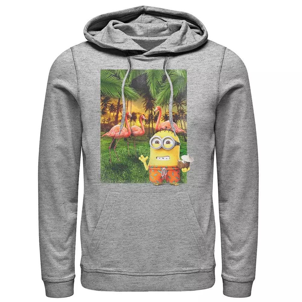 Men's Despicable Me Minions Bob & Flamingos Pullover Hoodie, Size: Medium, Athletic Grey Product Image