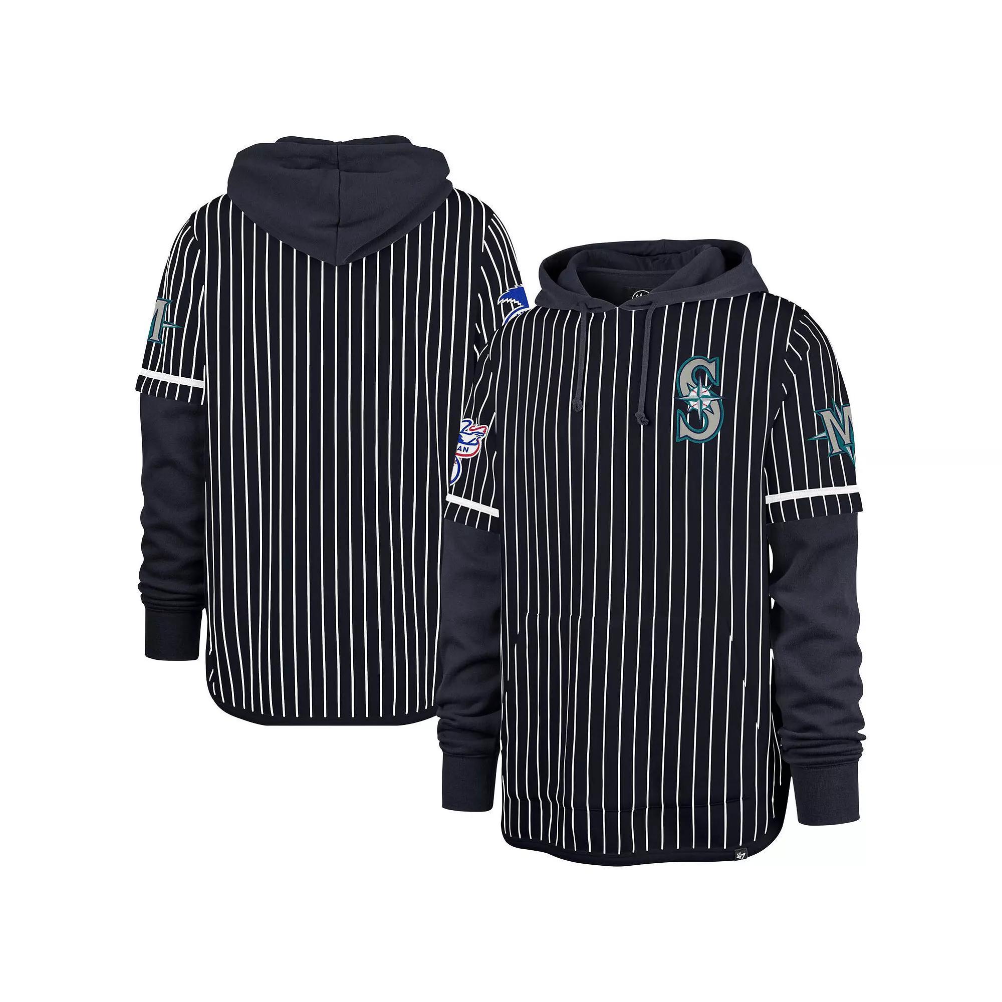 Men's '47 Navy Cleveland Guardians Pinstripe Double Header Pullover Hoodie,  Product Image