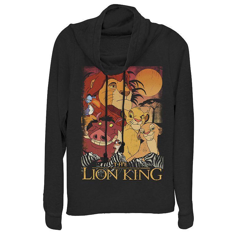 Disney's Lion King Juniors' Happy Group Sunset Cowlneck Graphic Lightweight Long Sleeve, Girl's, Size: Small, Blue Product Image