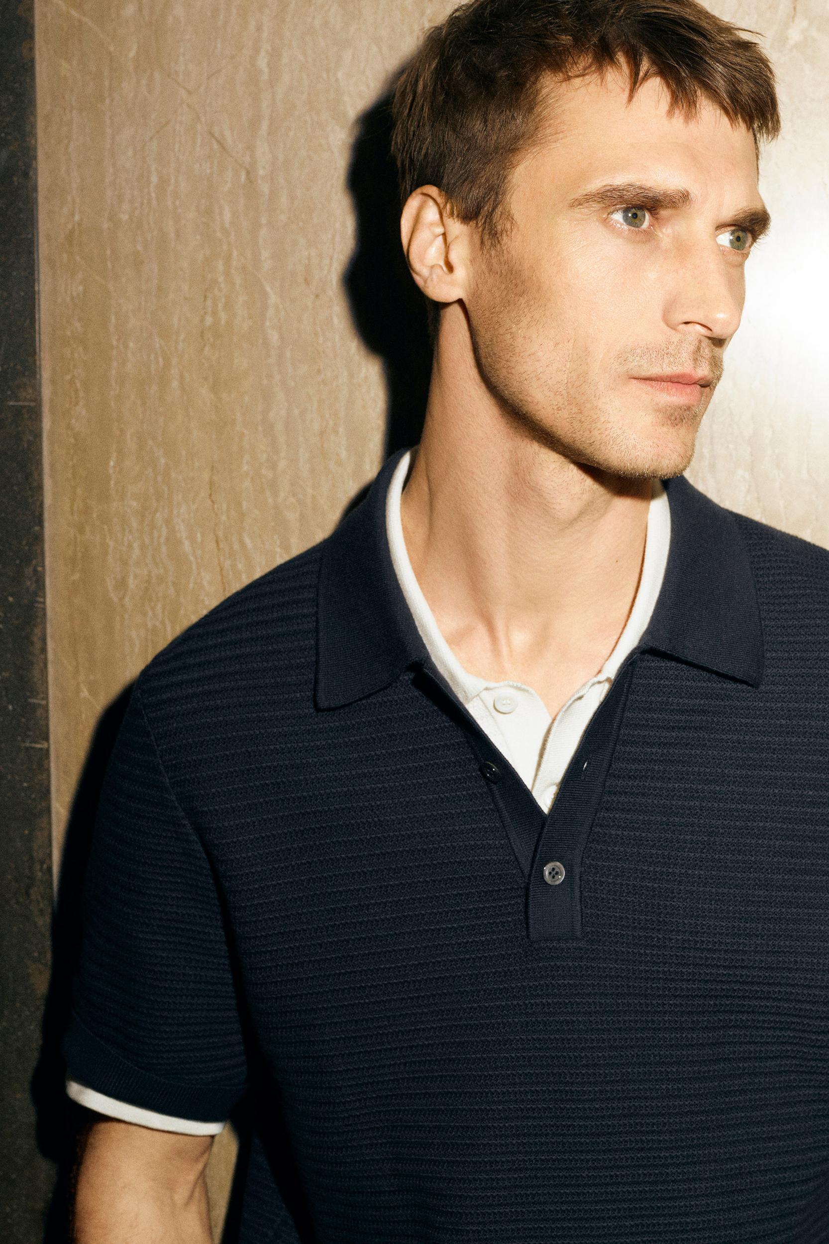 TEXTURED KNITTED COTTON POLO SHIRT Product Image