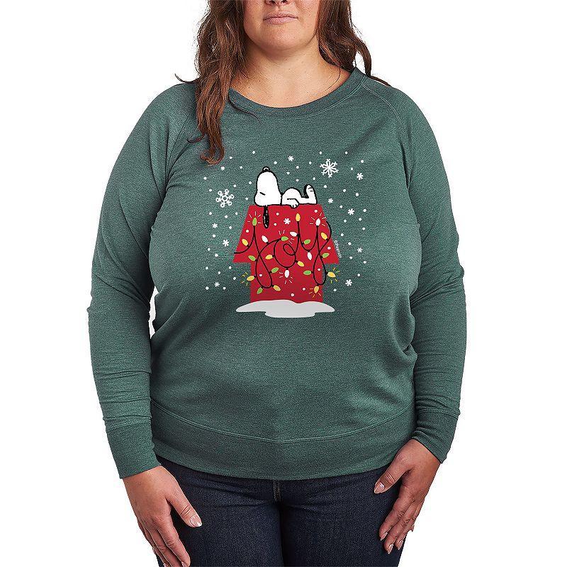 Plus Size Peanuts Snoopy Joy French Terry Long Sleeve Tee, Women's, Size: 3XL, Grey Green Product Image