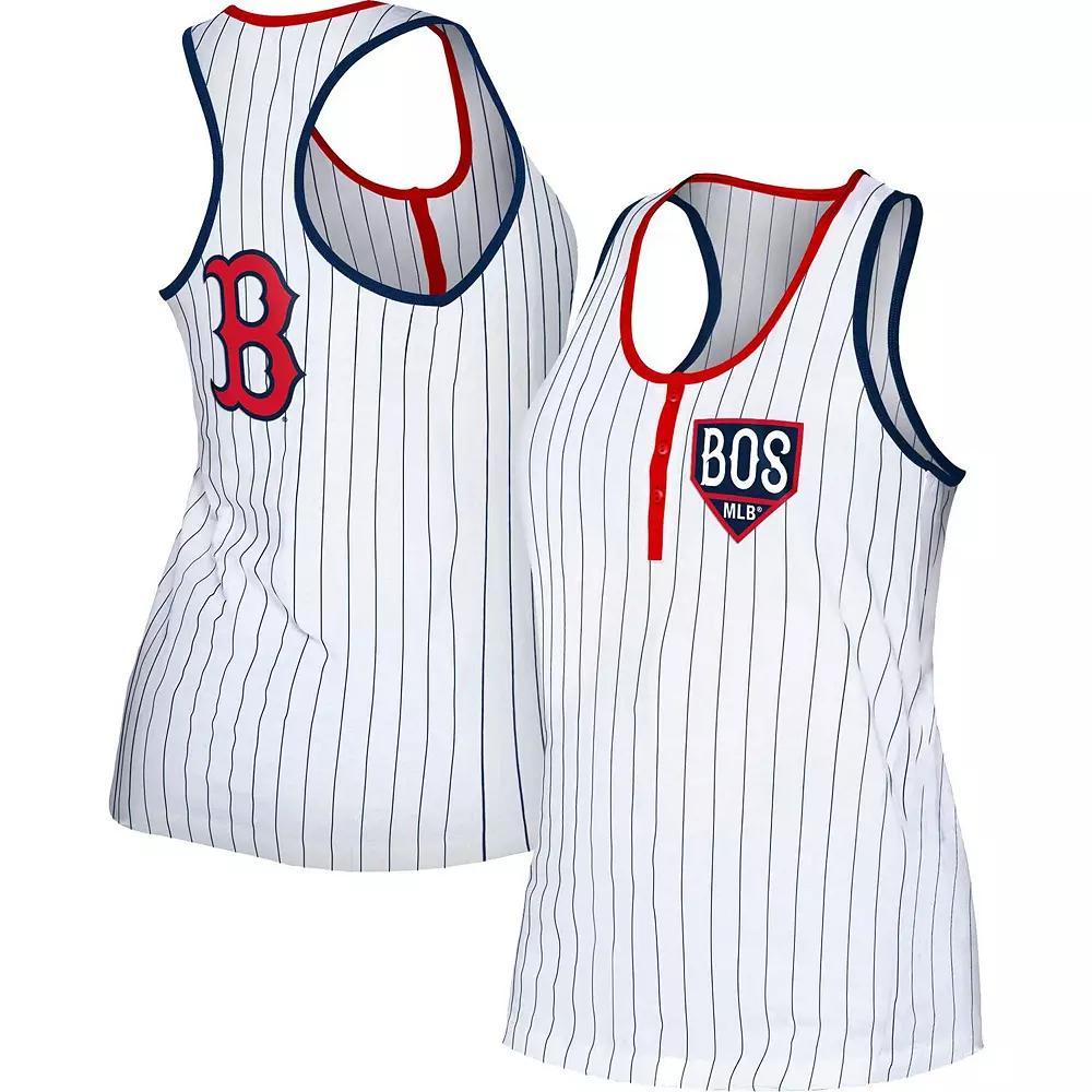 Women's New Era White Boston Red Sox Pinstripe Henley Racerback Tank Top, Size: Medium Product Image