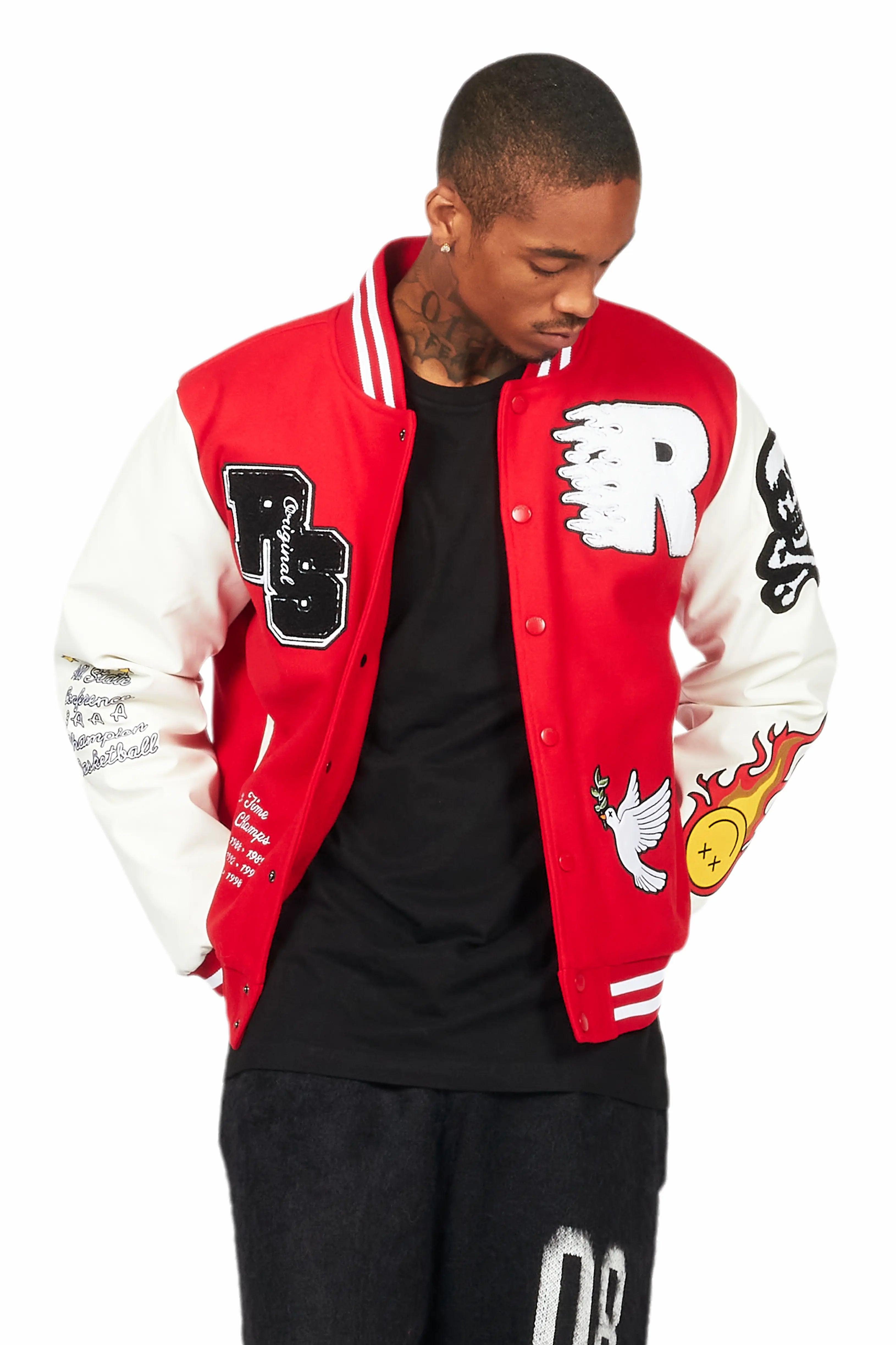 Leaner Red Bomber Jacket Male Product Image