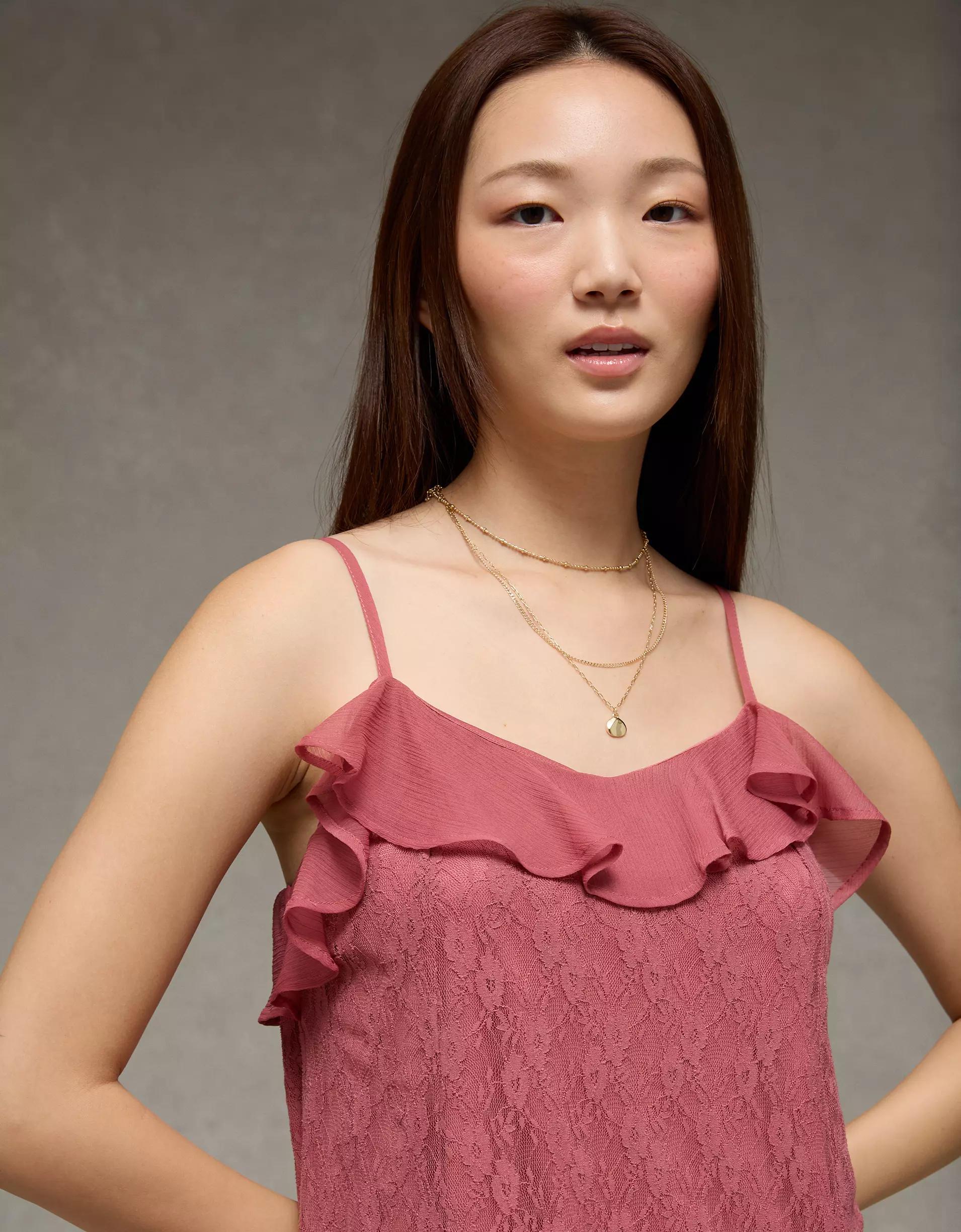 AE Lace Handkerchief Hem Ruffle Mini Dress Product Image