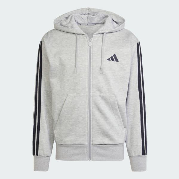 Men's adidas Essentials 3-Stripes Fleece Sportswear Zip Front Hoodie, Size: Small, Pure Ruby Black Product Image