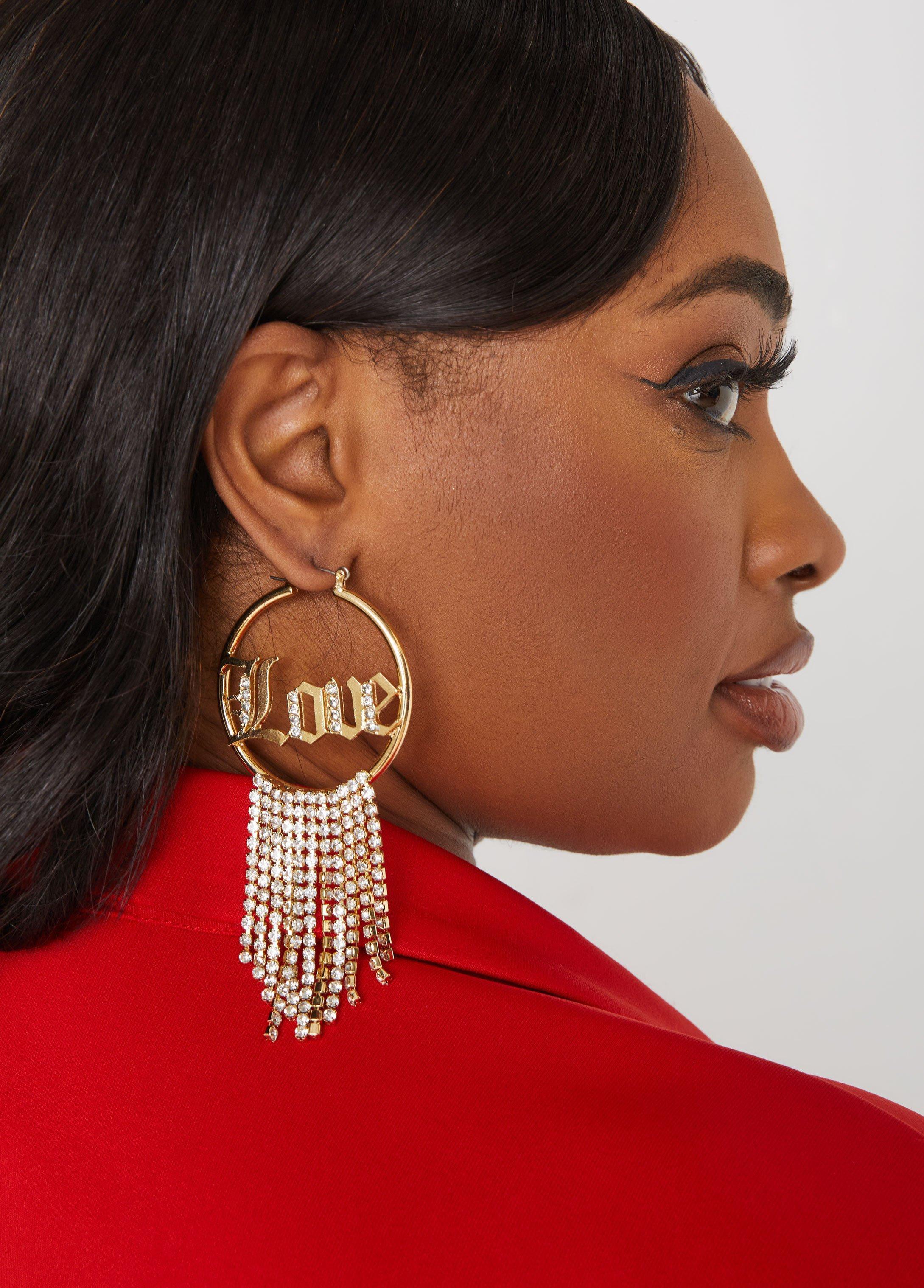 Love Fringed Hoop Earrings Product Image