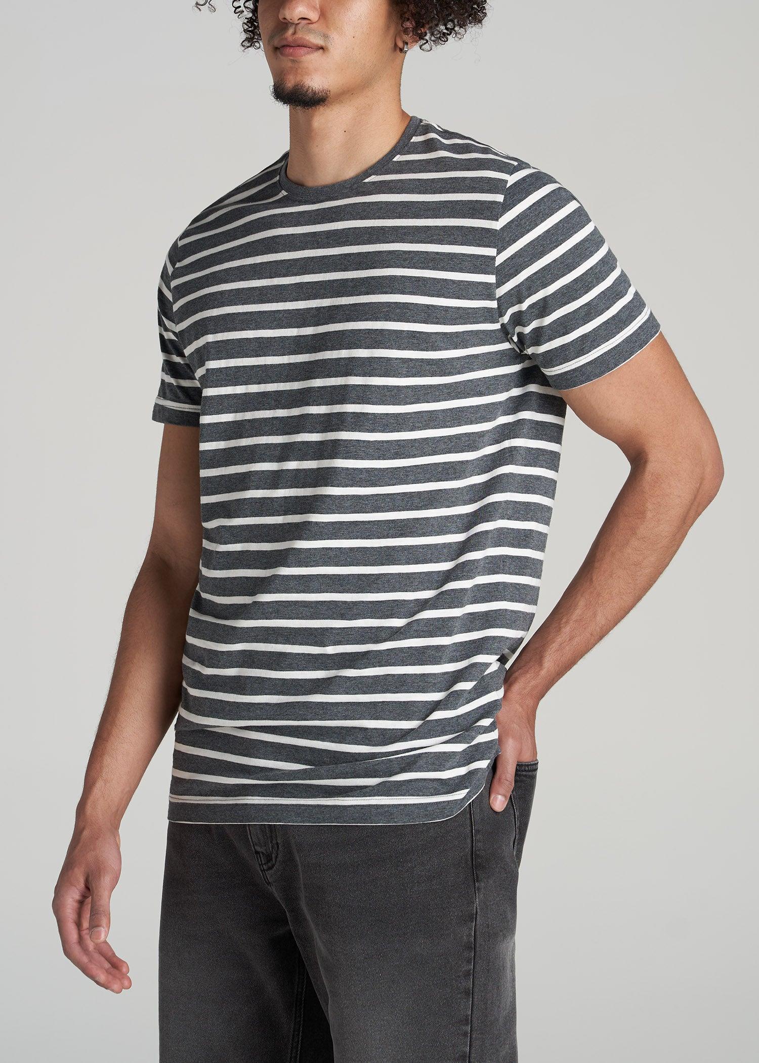 REGULAR-FIT Striped Tee for Tall Men in Charcoal Mix and White Male Product Image