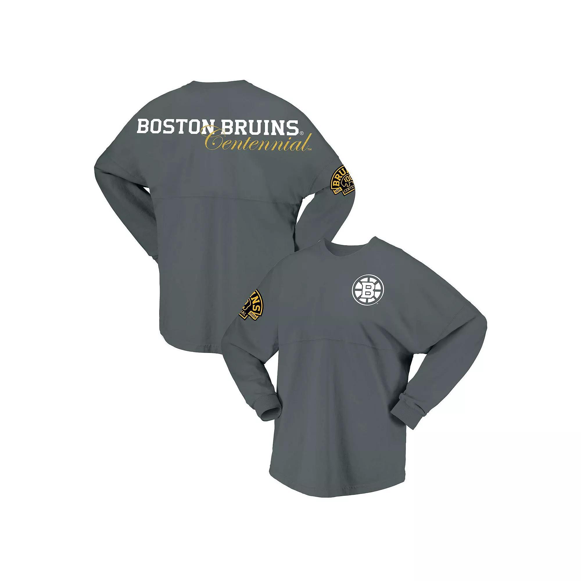 Women's Fanatics Branded Gray Boston Bruins 100th Anniversary Spirit Jersey T-Shirt,  Product Image
