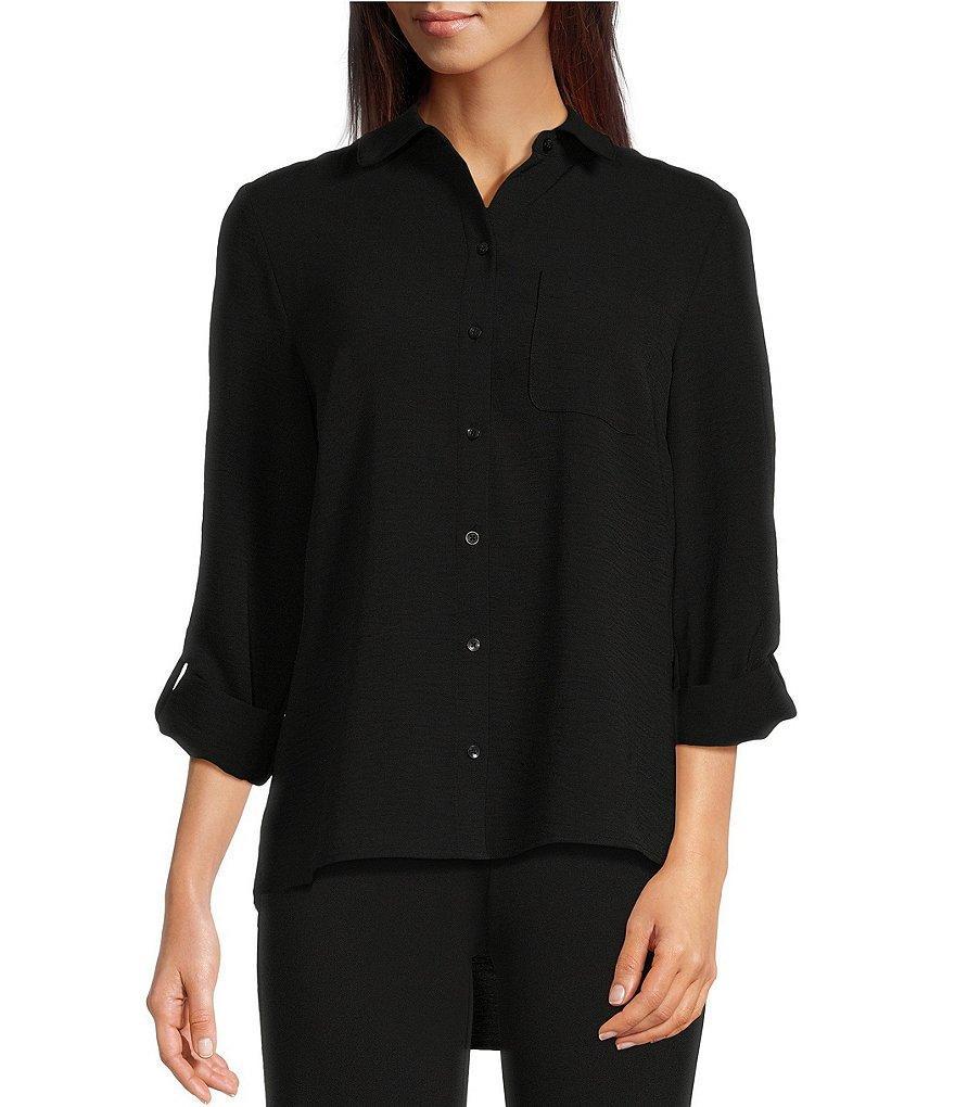 DKNY by Donna Karan Collared Neckline Long Roll Tab Sleeve Button Down Shirt Product Image
