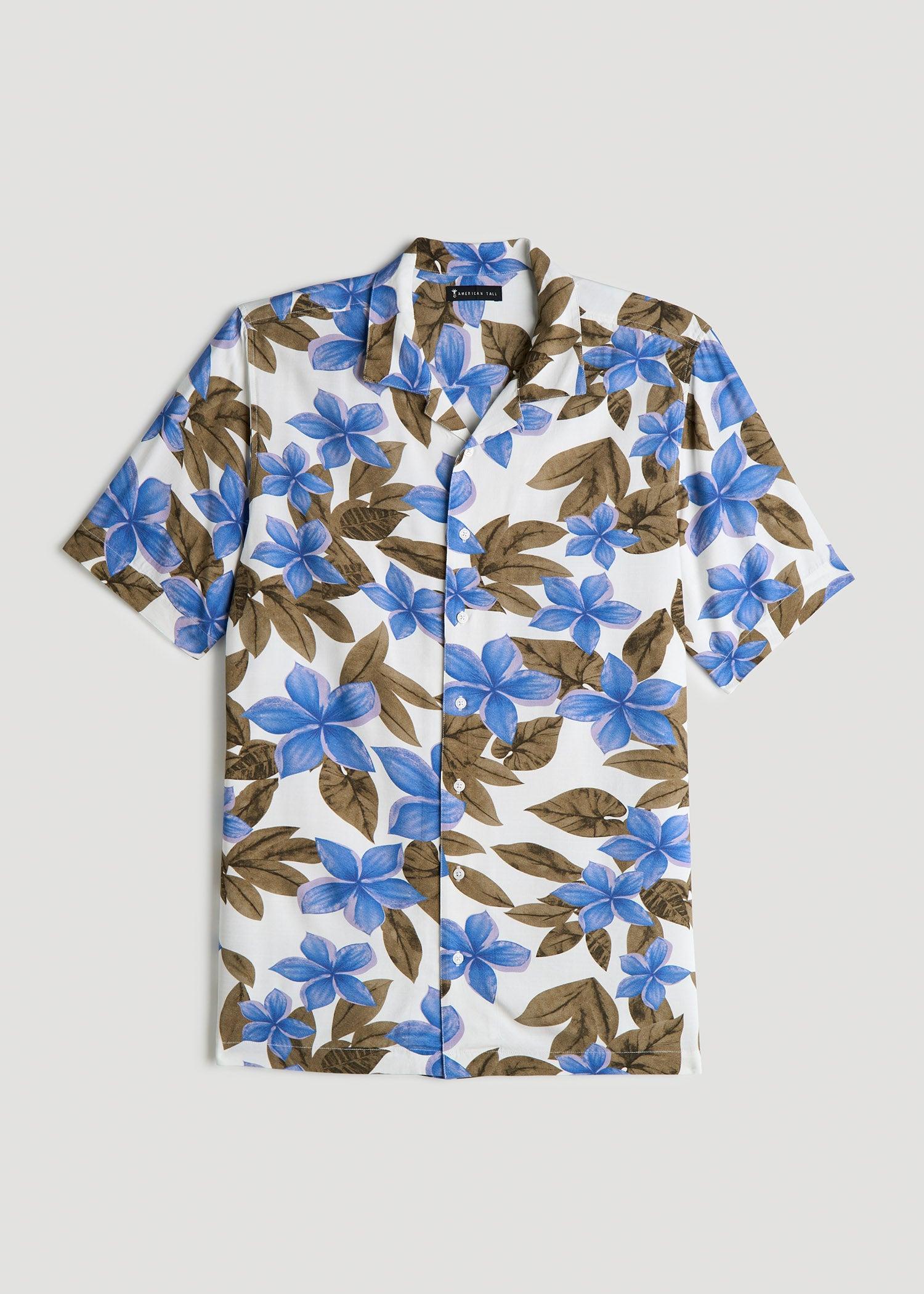 Short Sleeve Resort Shirt for Tall Men in Blue Tropical Print Product Image