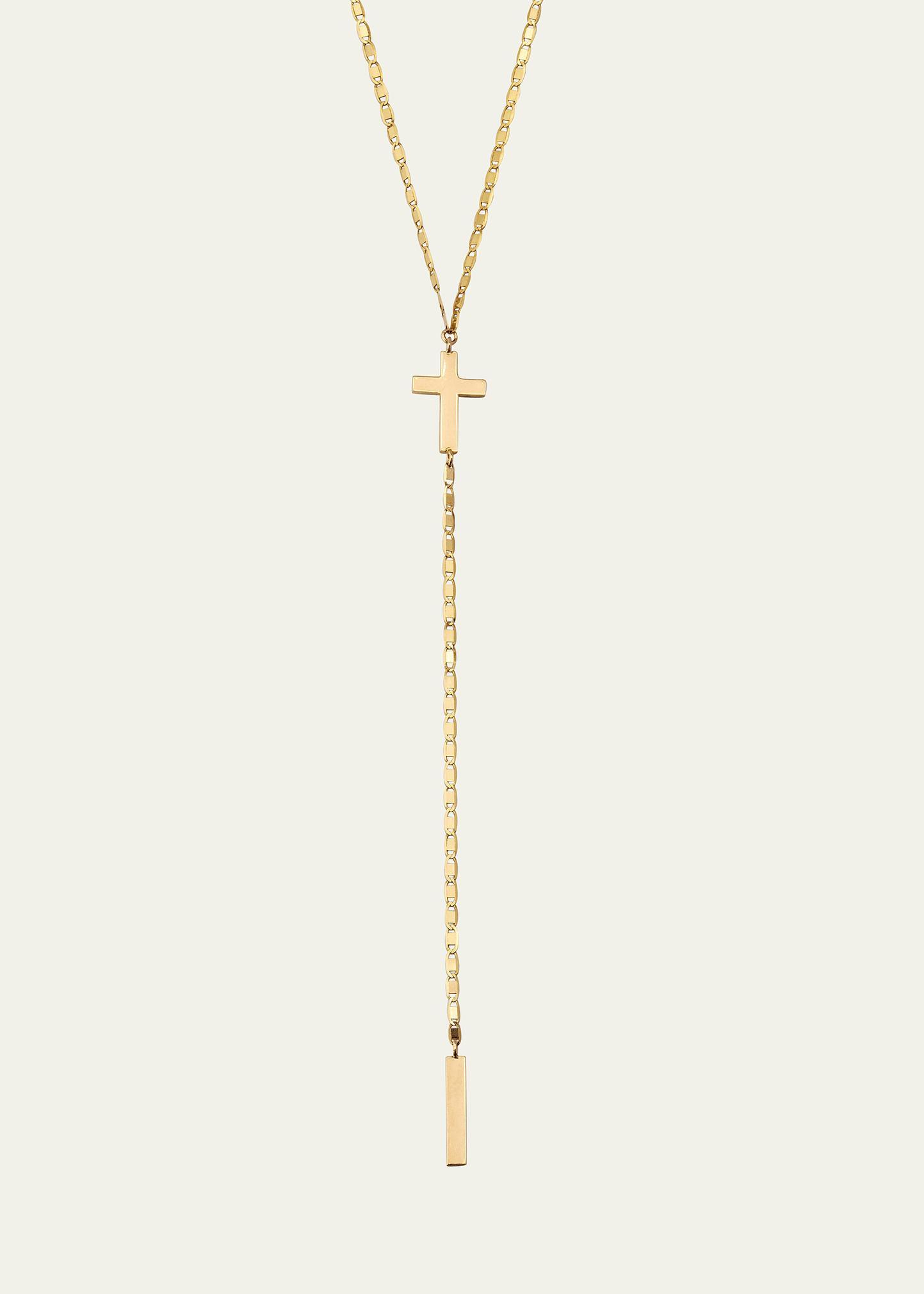 14K Yellow Gold Petite Malibu Cross Bar Lariat Necklace, 18"  Product Image