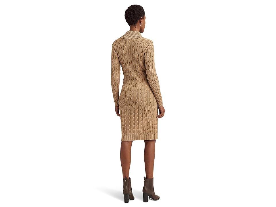 Lauren Ralph Lauren Cable-Knit Buckle-Trim Sweater Dress (Classic Camel) Women's Dress Product Image