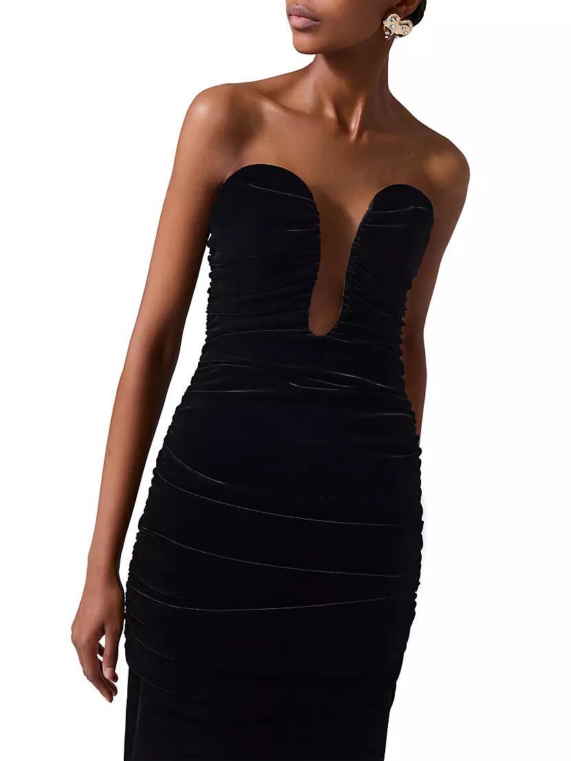 Velvet Strapless Ruched Gown Product Image