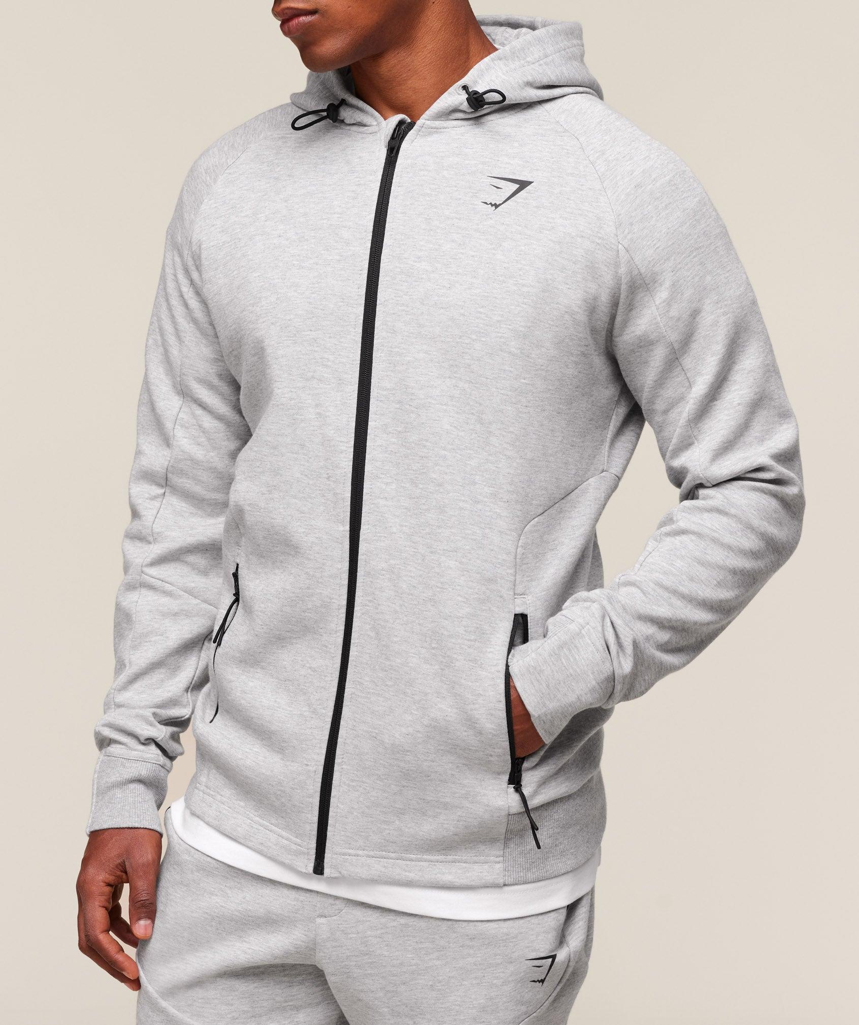 Gymshark Interlock Tech Zip Up Hoodie - Light Grey Core Marl Male Product Image