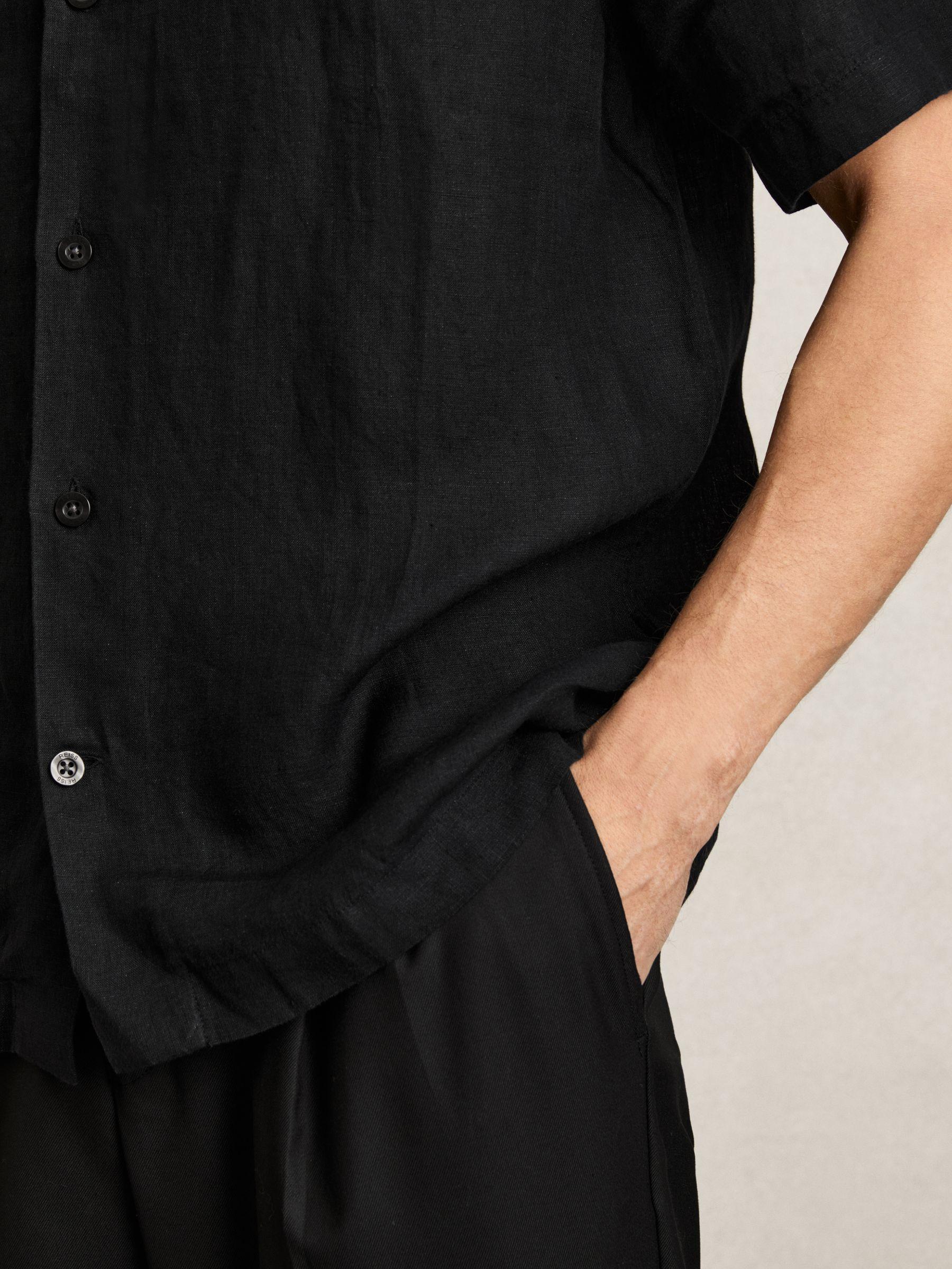Linen Cuban-Collar Shirt in Black Product Image